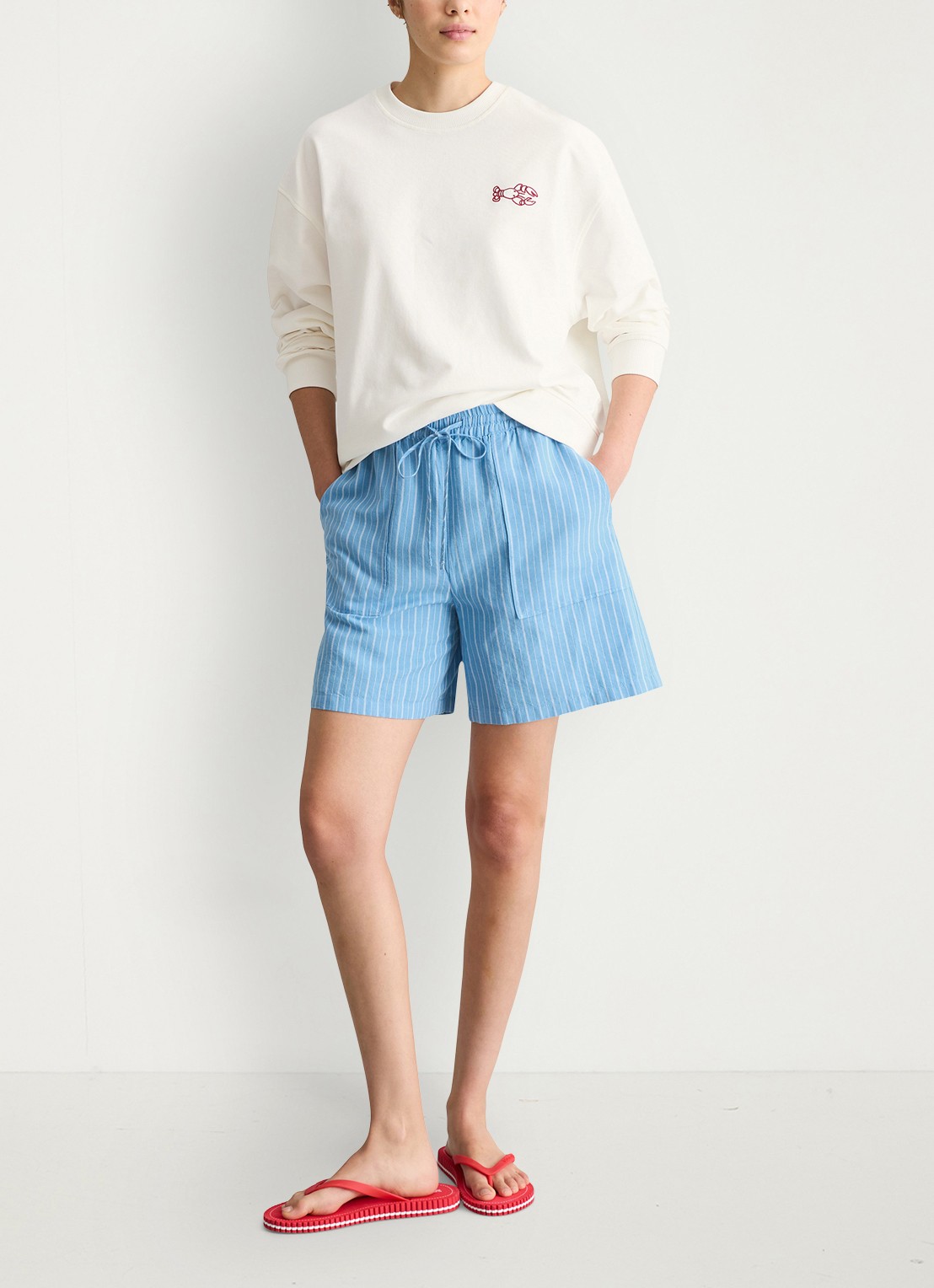Marc O'Polo Denim Sweater met front- en backprint - voorkant 2 silky white-1183 / wit