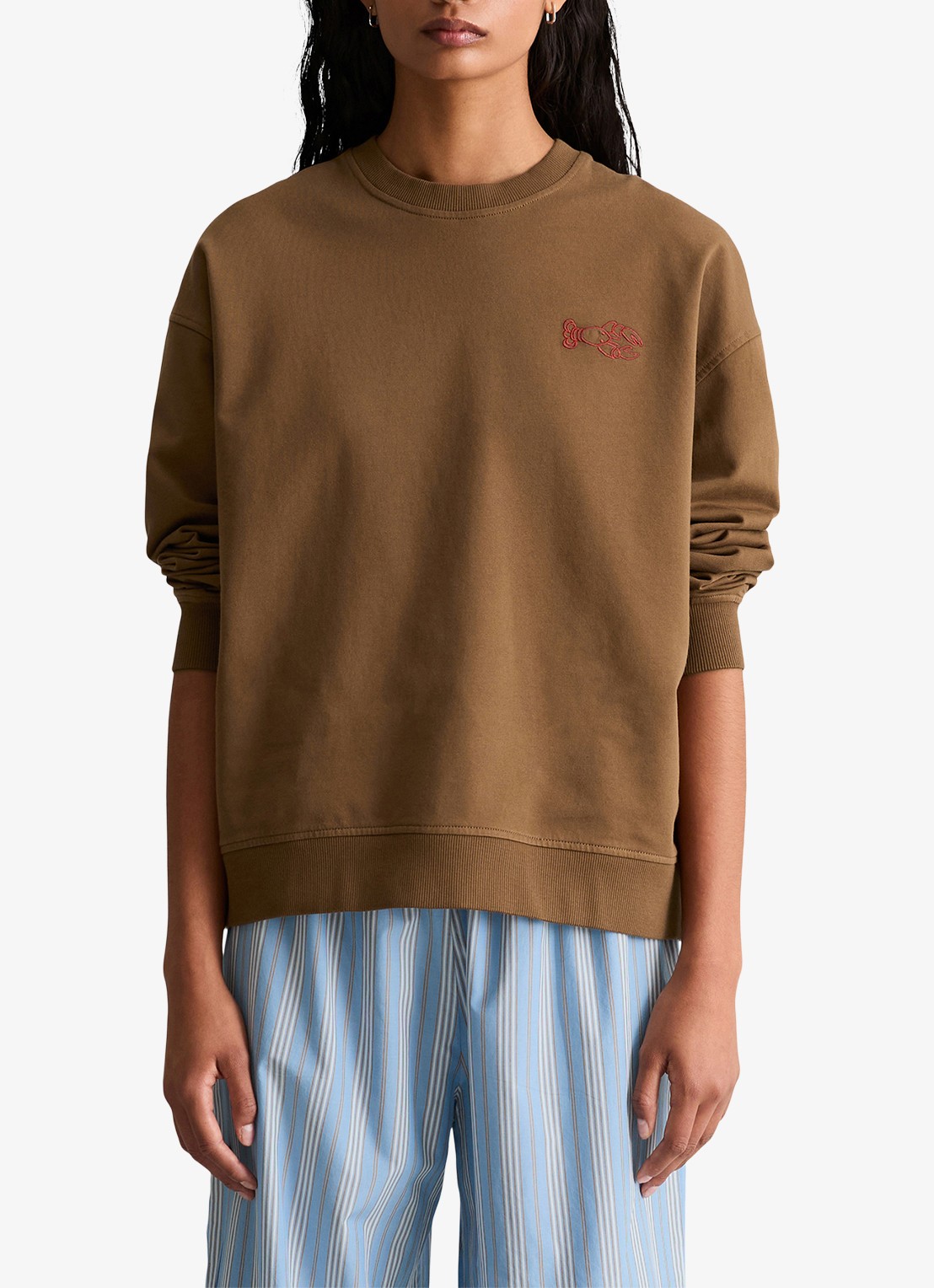 Marc O'Polo Denim Sweater met front- en backprint - detail 4 umbra brown-1624 / bruin