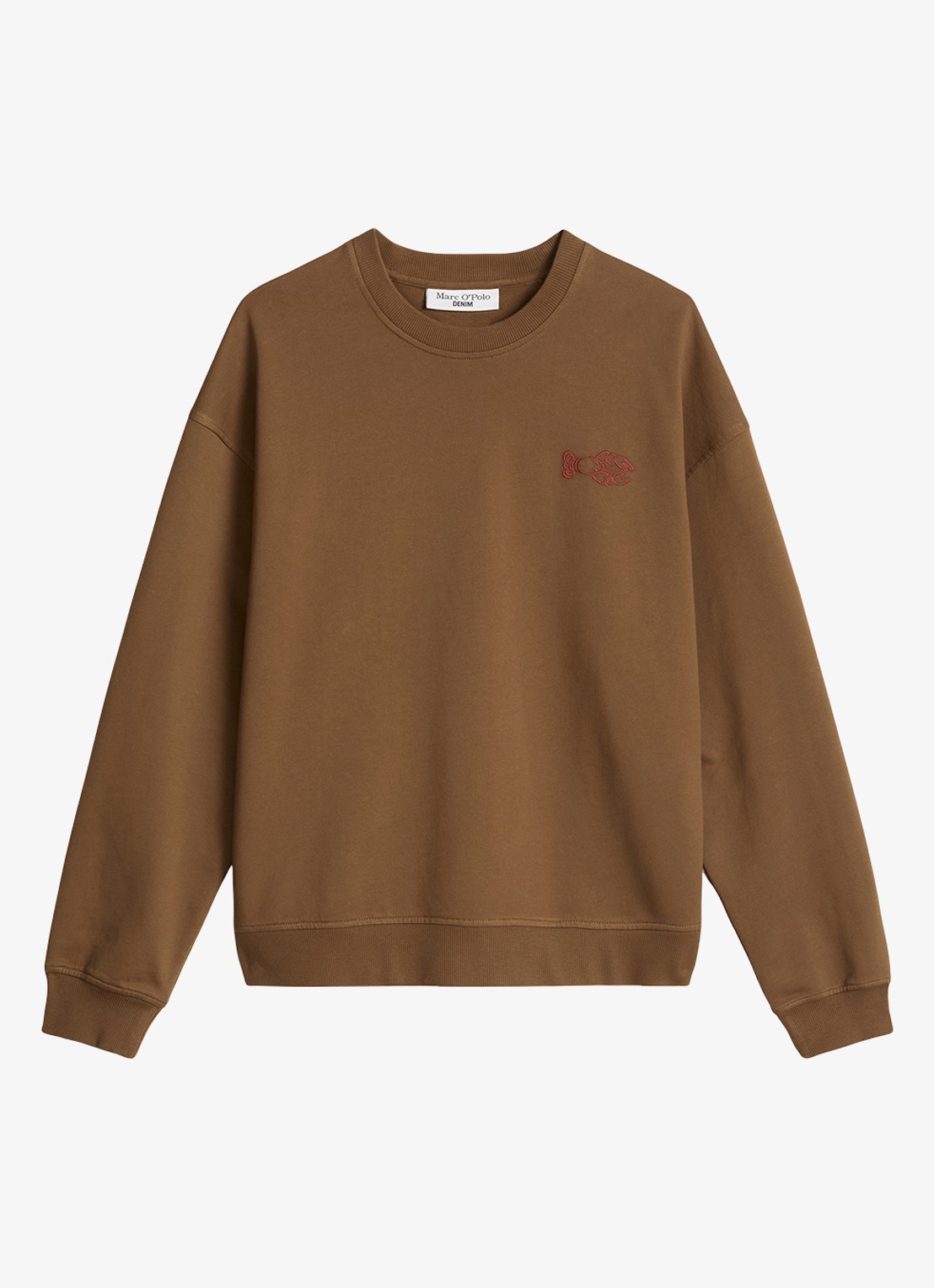 Marc O'Polo Denim Sweater met front- en backprint - voorkant umbra brown-1624 / bruin