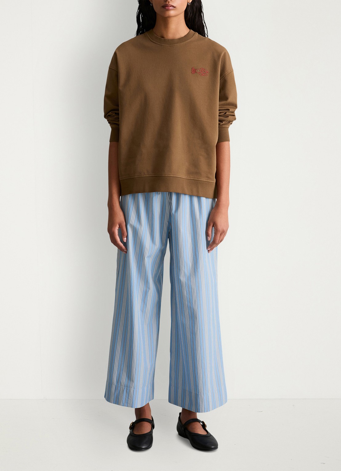 Marc O'Polo Denim Sweater met front- en backprint - voorkant 2 umbra brown-1624 / bruin