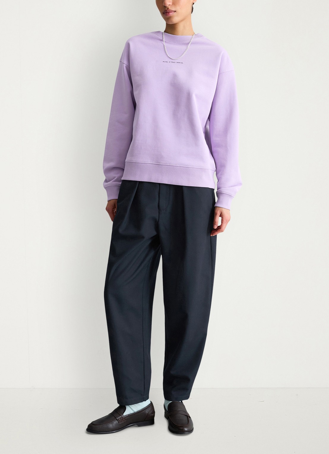 Marc O'Polo Denim Sweater met logo- en backprint - voorkant 5 paars