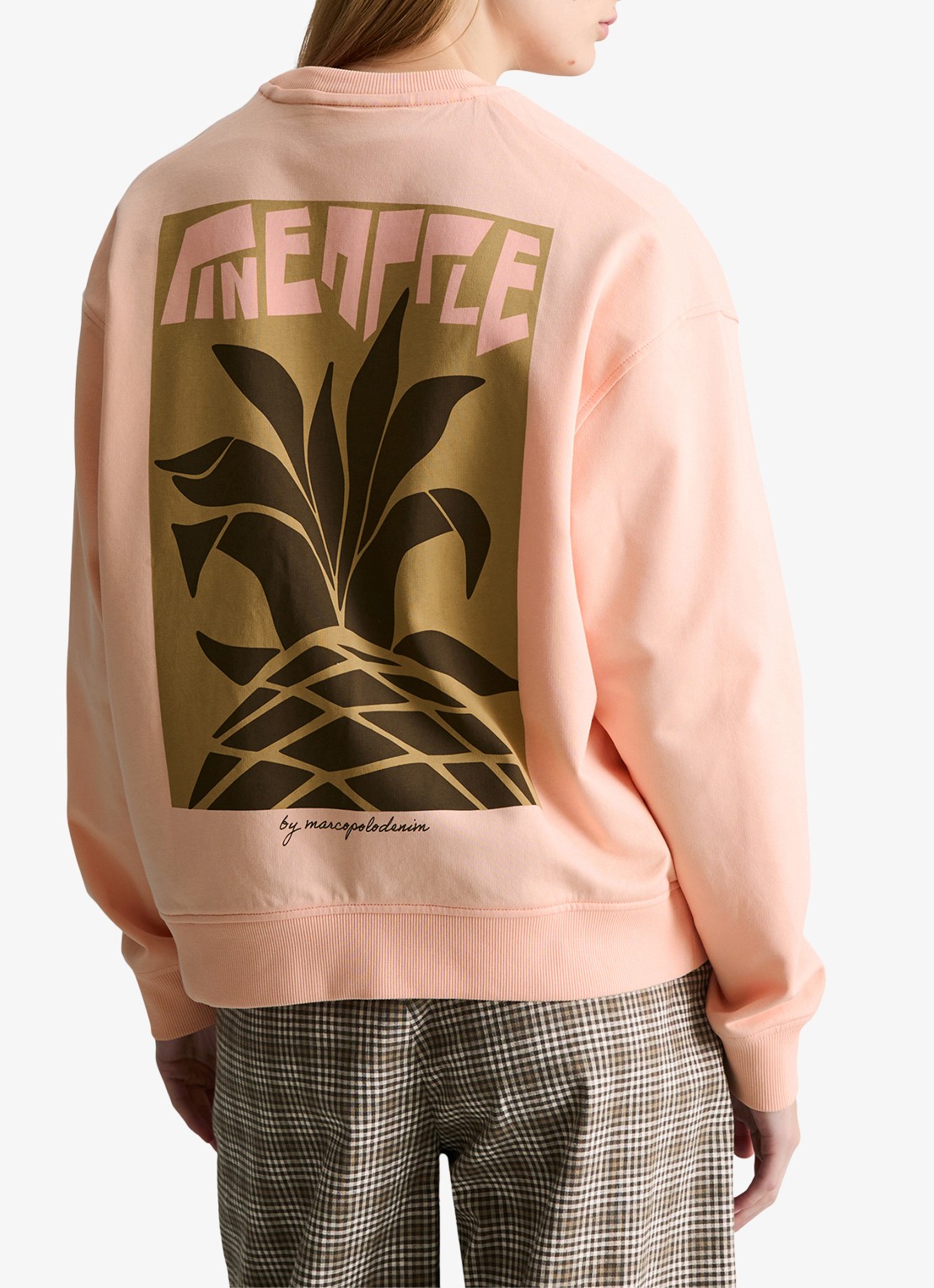 Marc O'Polo Denim Sweater met logo- en backprint - achterkant 5 zalmroze