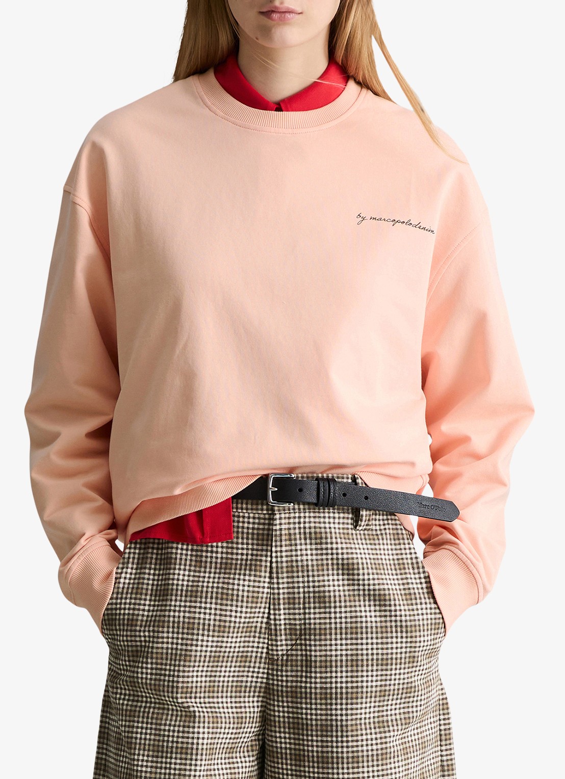 Marc O'Polo Denim Sweater met logo- en backprint - detail 3 zalmroze