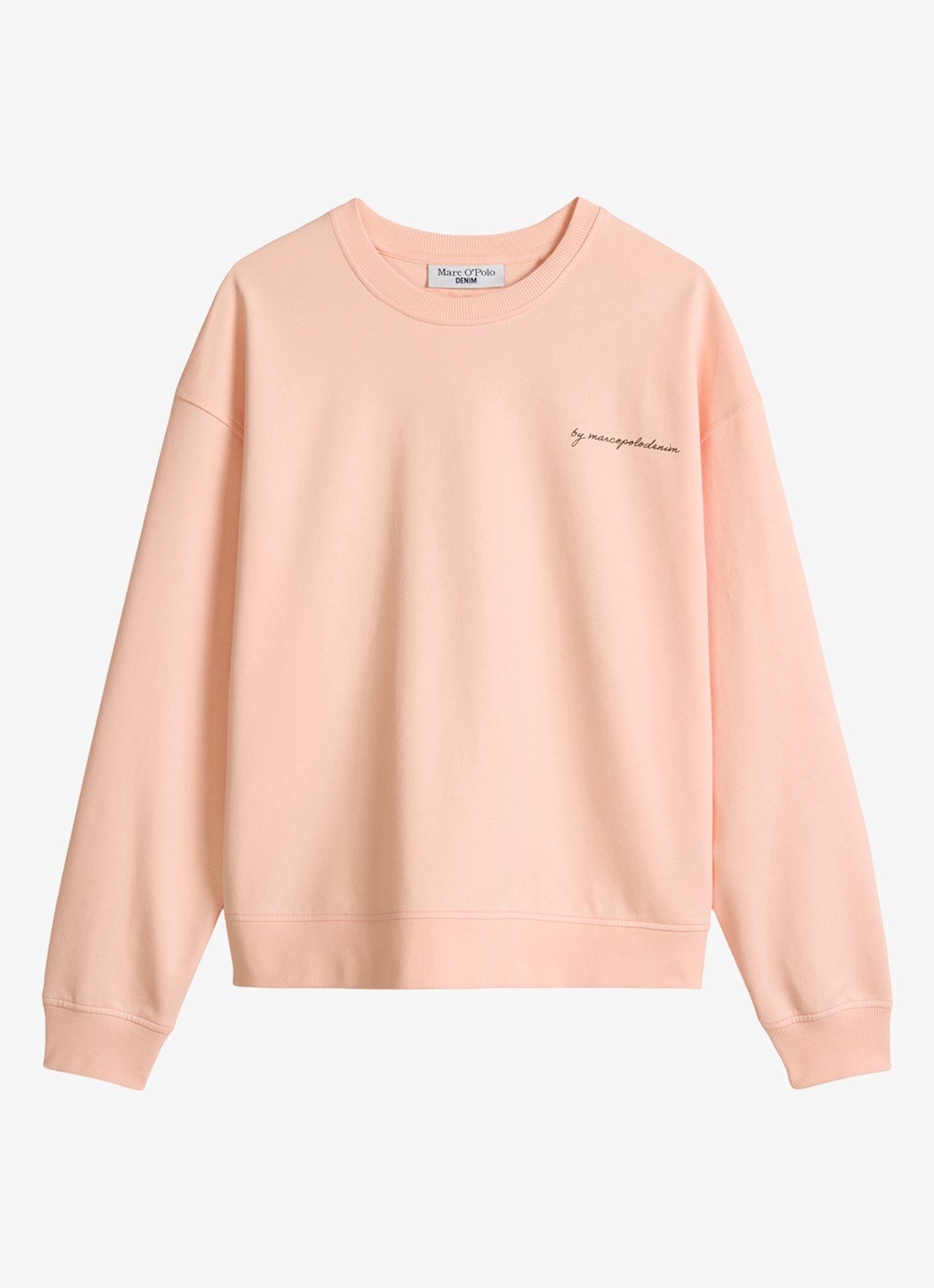 Marc O'Polo Denim Sweater met logo- en backprint - voorkant zalmroze