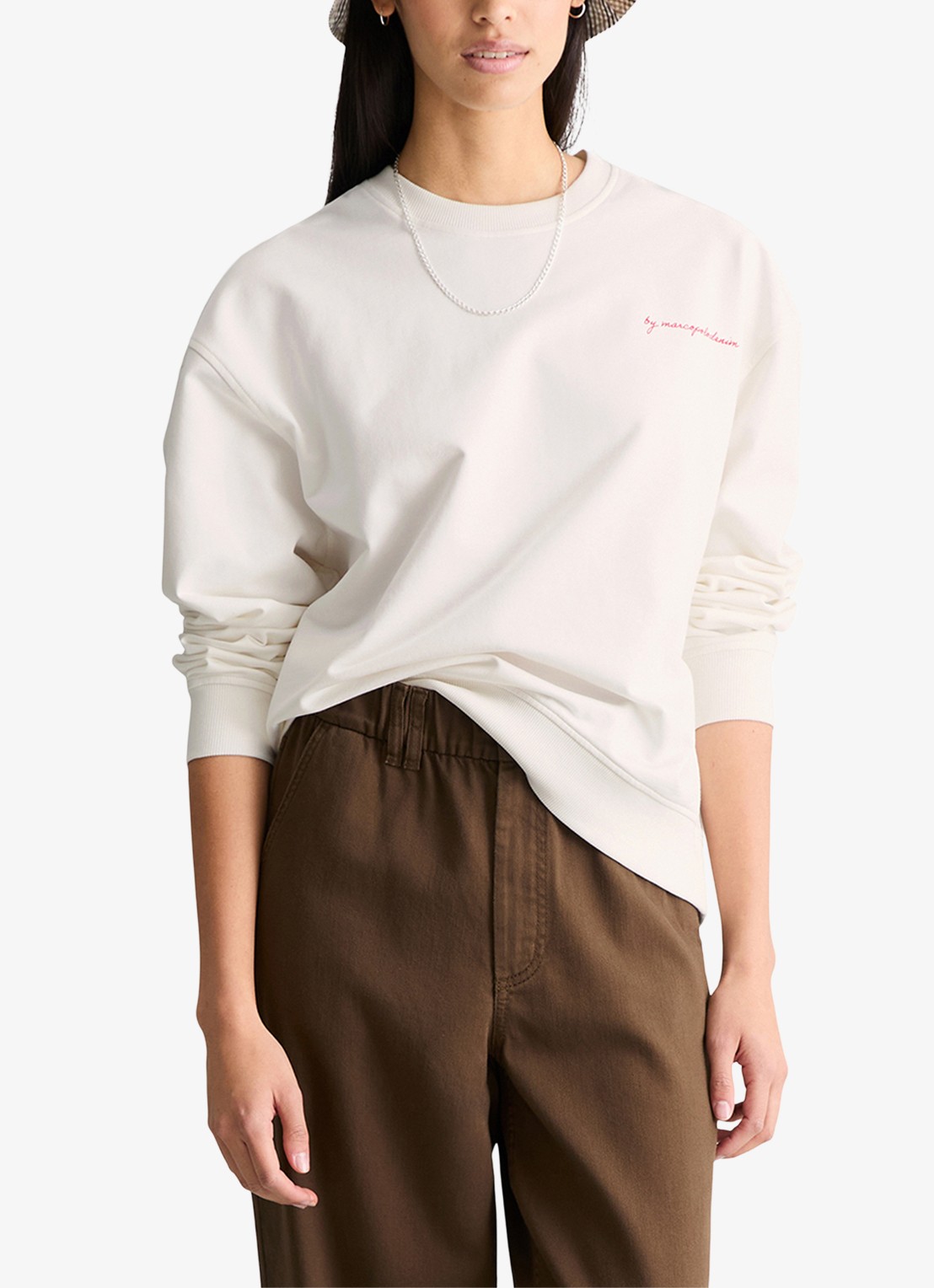Marc O'Polo Denim Sweater met logo- en backprint - detail 4 beige
