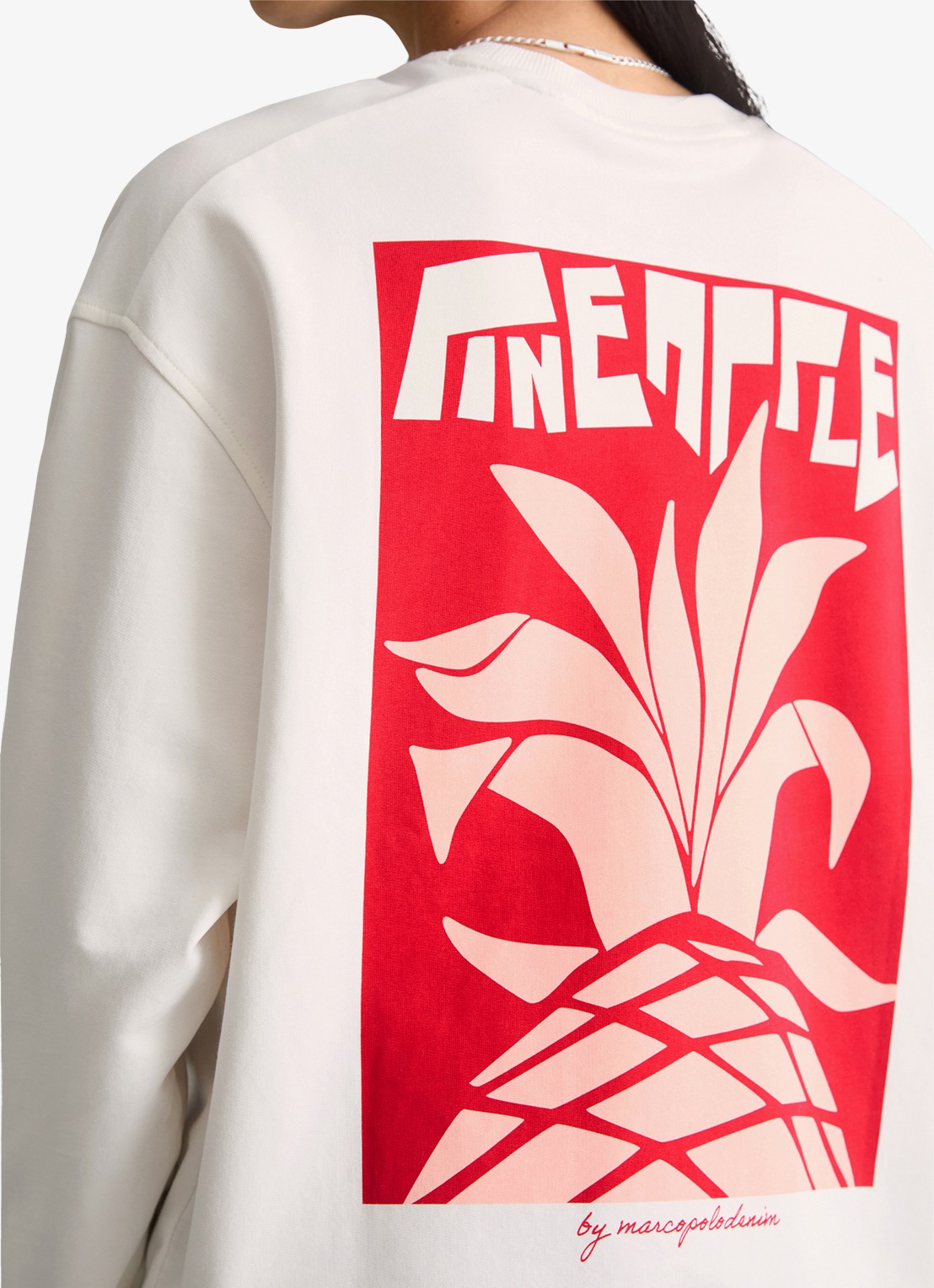 Marc O'Polo Denim Sweater met logo- en backprint - detail 5 beige