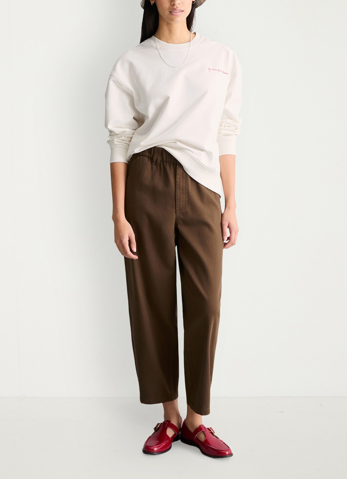 Marc O'Polo Denim Sweater met logo- en backprint - voorkant 3 beige