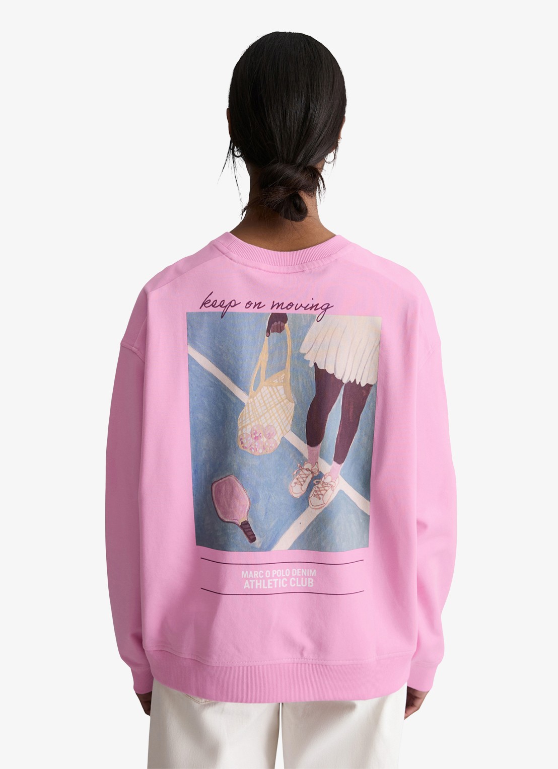 Marc O'Polo Denim Sweater met logo- en backprint - achterkant 5 pale bubblegum/8205