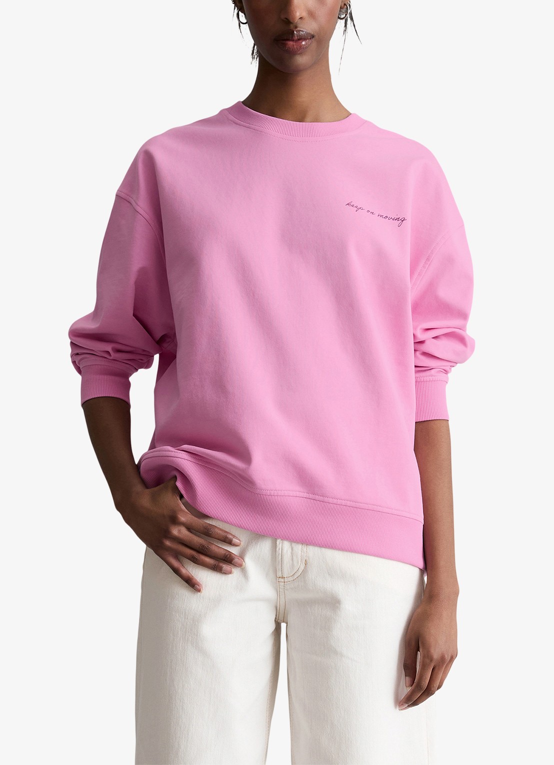 Marc O'Polo Denim Sweater met logo- en backprint - detail 3 pale bubblegum/8205