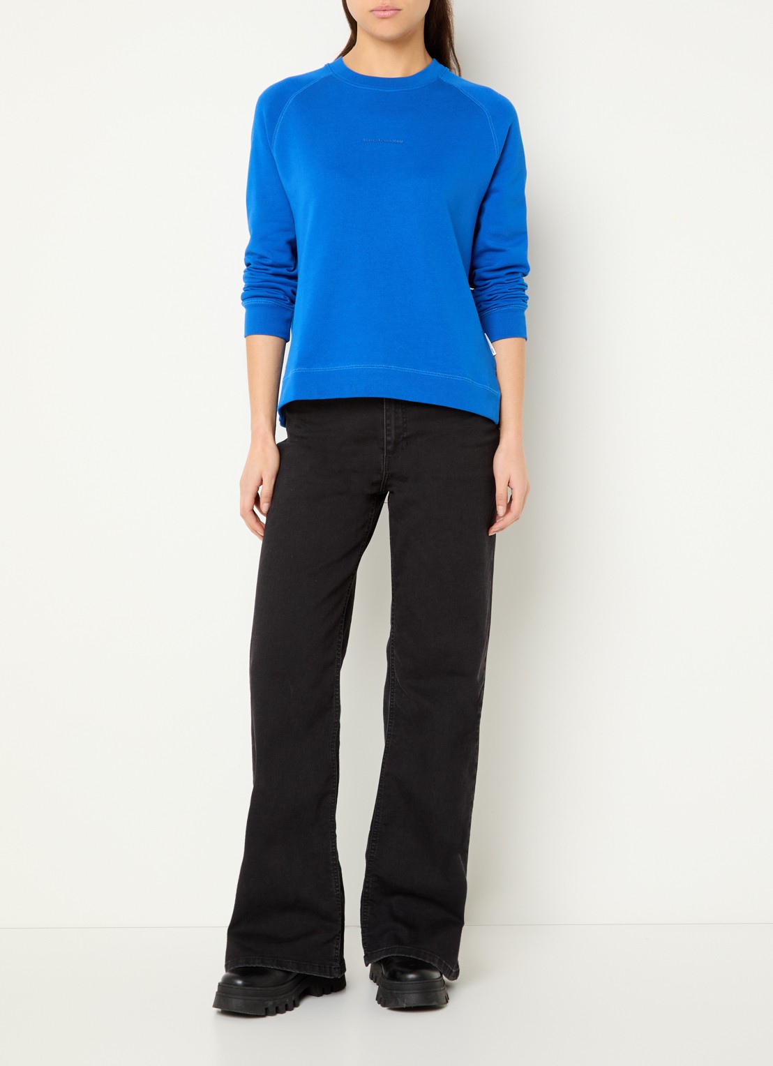 Marc O'Polo Denim Sweater met logo - voorkant 3 kobaltblauw