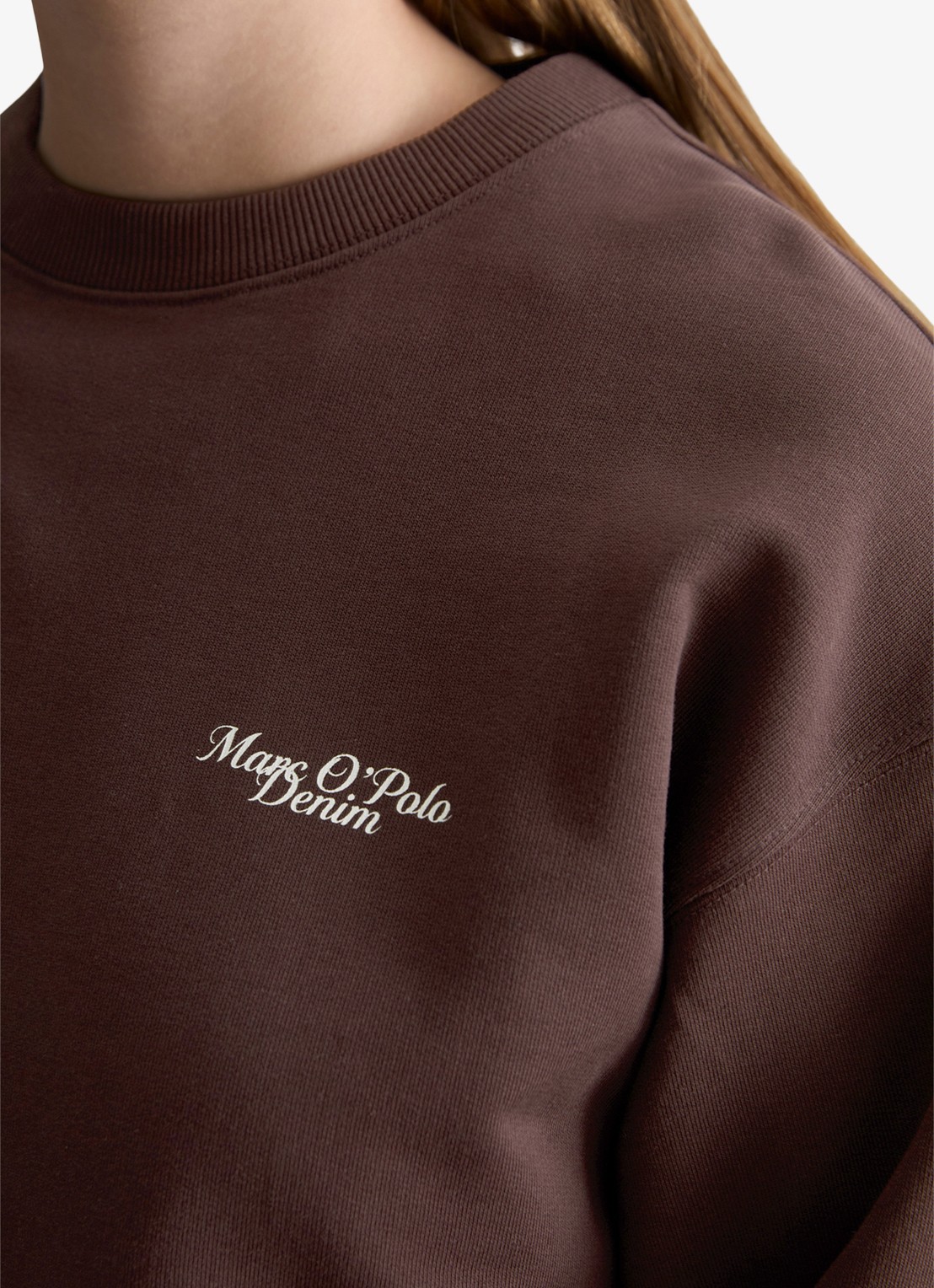 Marc O'Polo Denim Sweatershirt van katoen met logo en backprint - detail 3 burnt aubergine-6929 / paars