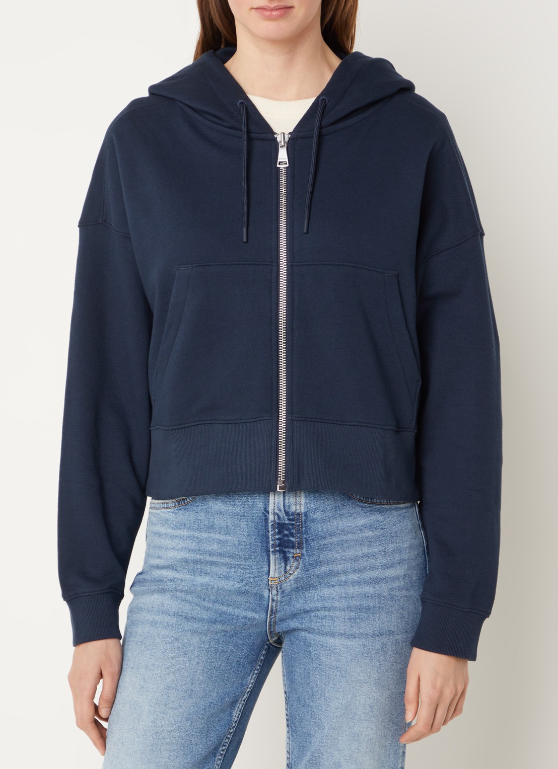 Marc O'Polo Denim Sweatvest met capuchon - detail donkerblauw