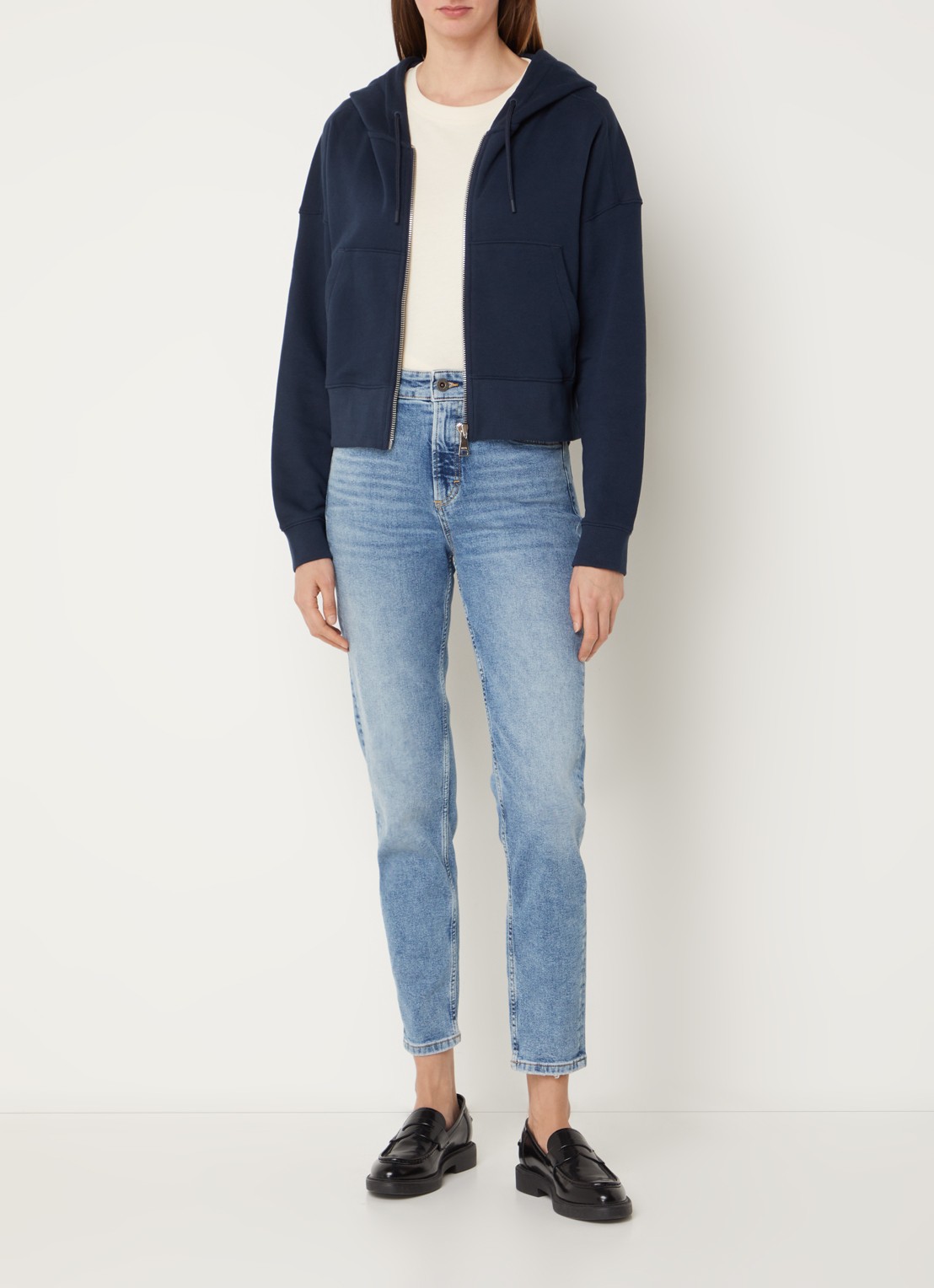 Marc O'Polo Denim Sweatvest met capuchon - voorkant 4 donkerblauw