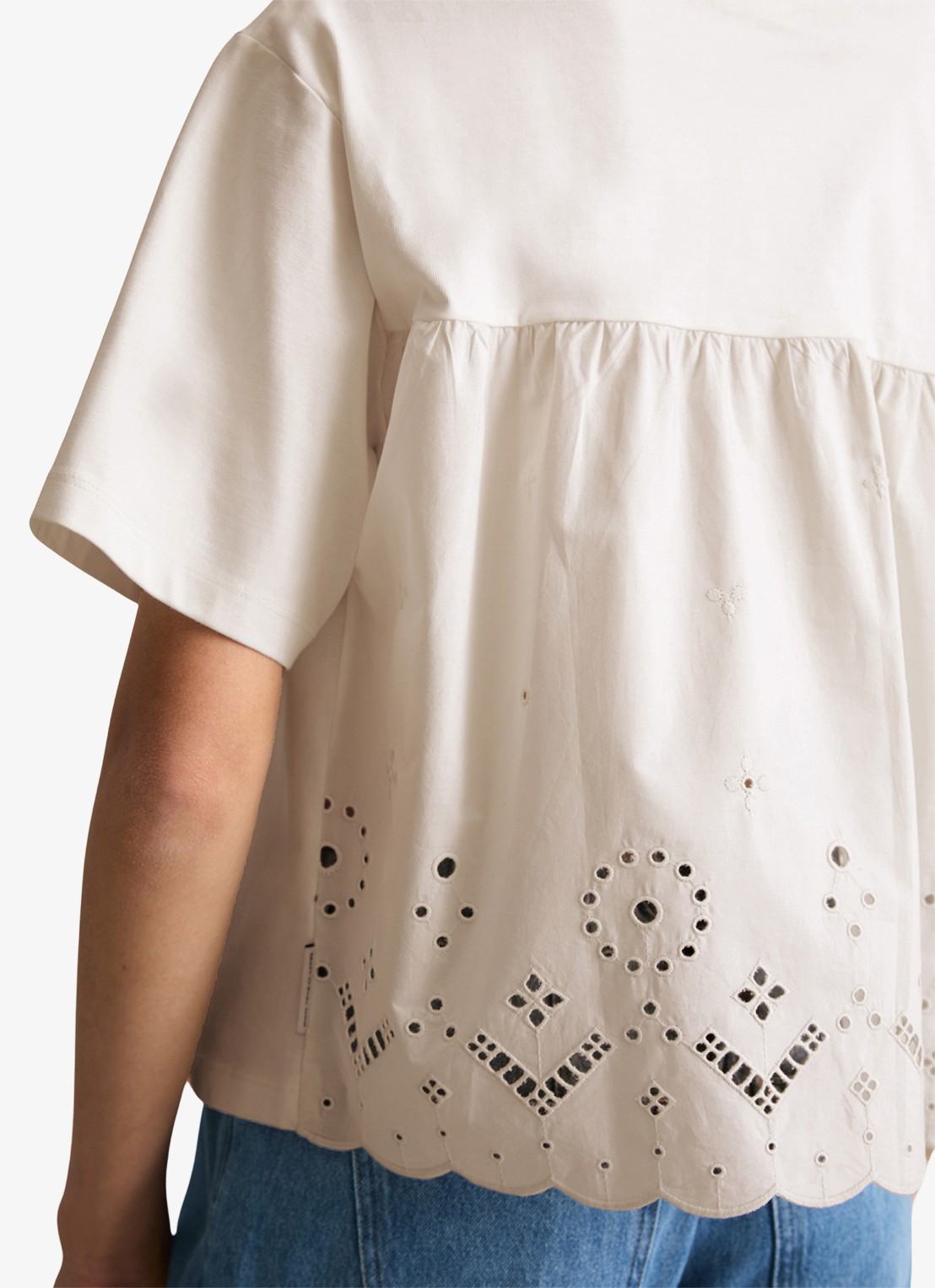 Marc O'Polo Denim T-shirt met borduring - detail 5 silky white-1183 / wit