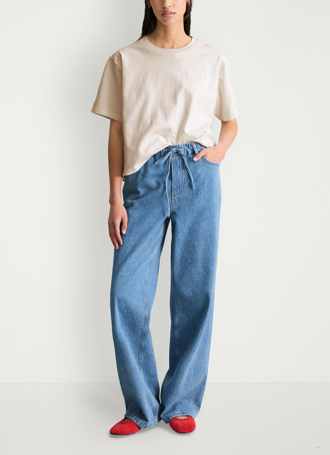Marc O'Polo Denim T-shirt met borduring - voorkant 2 silky white-1183 / wit