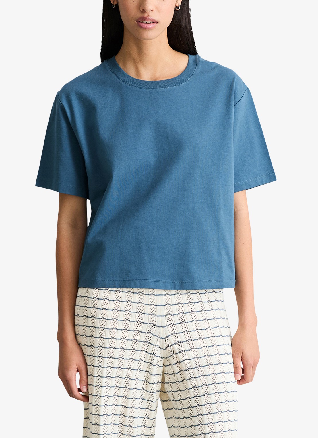 Marc O'Polo Denim T-shirt met borduring - detail 2 medium blue 4671-4671 / blauw