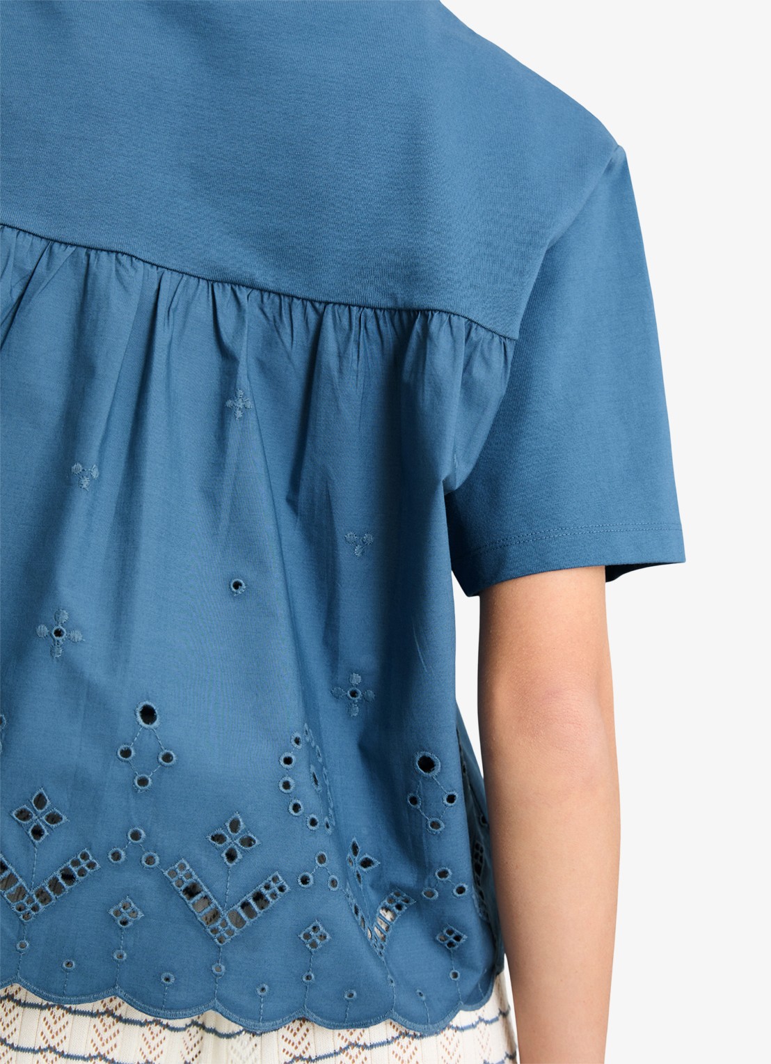 Marc O'Polo Denim T-shirt met borduring - detail 3 medium blue 4671-4671 / blauw