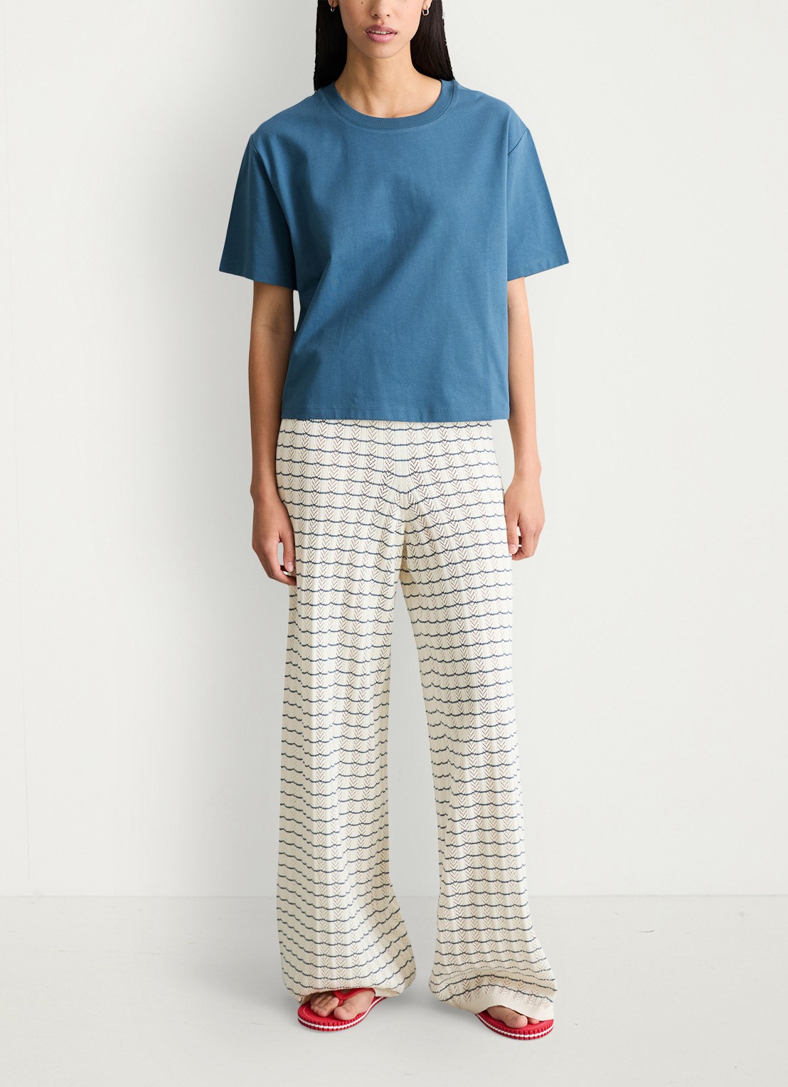 Marc O'Polo Denim T-shirt met borduring - voorkant 5 medium blue 4671-4671 / blauw