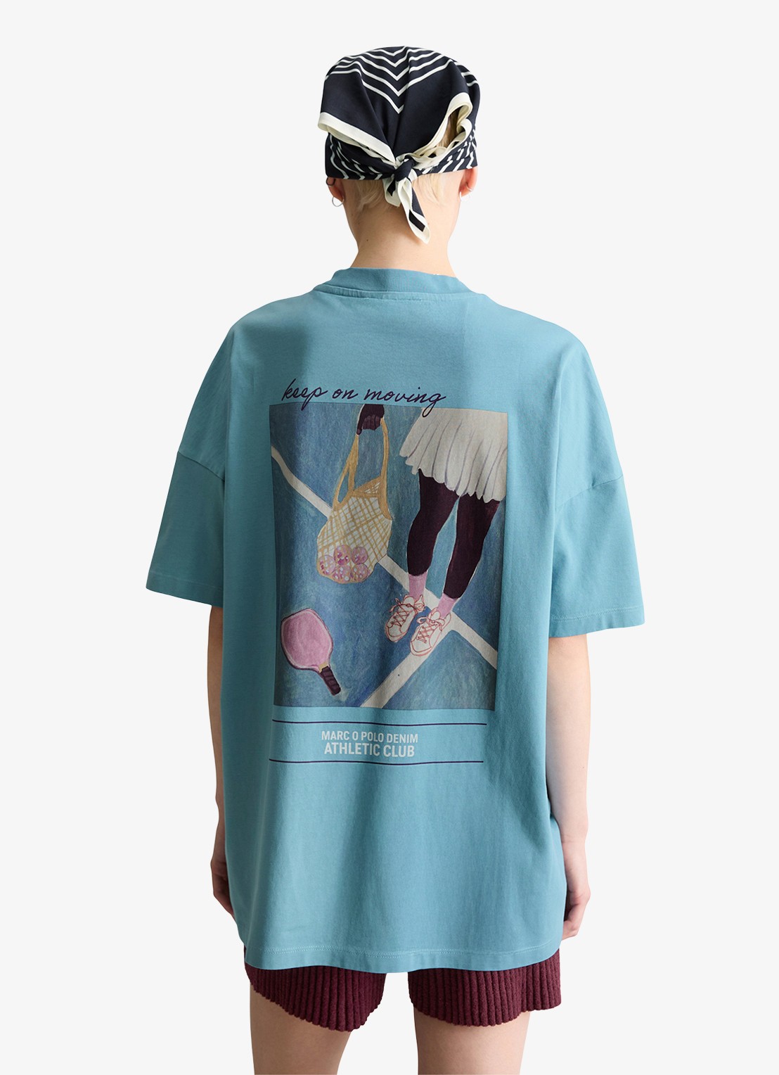 Marc O'Polo Denim T-shirt met logo- en backprint - achterkant 5 blue dawn/5429