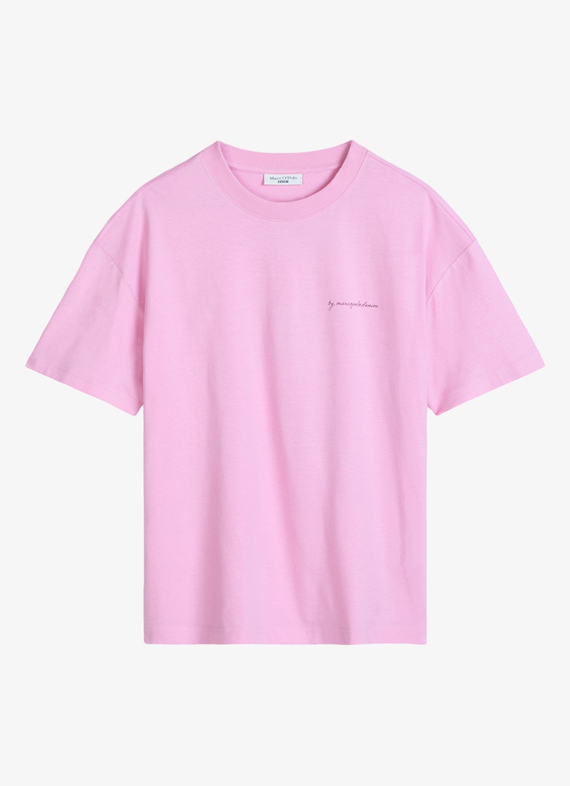 Marc O'Polo Denim T-shirt met logo- en backprint - voorkant 3 pale bubblegum/8205