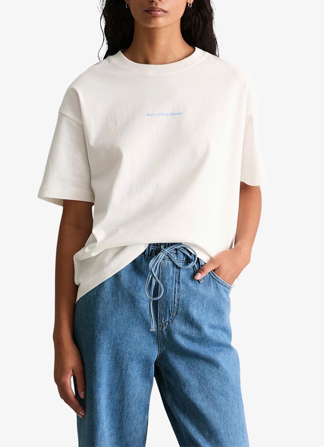 Marc O'Polo Denim T-shirt met logo- en backprint - detail 2 blauw