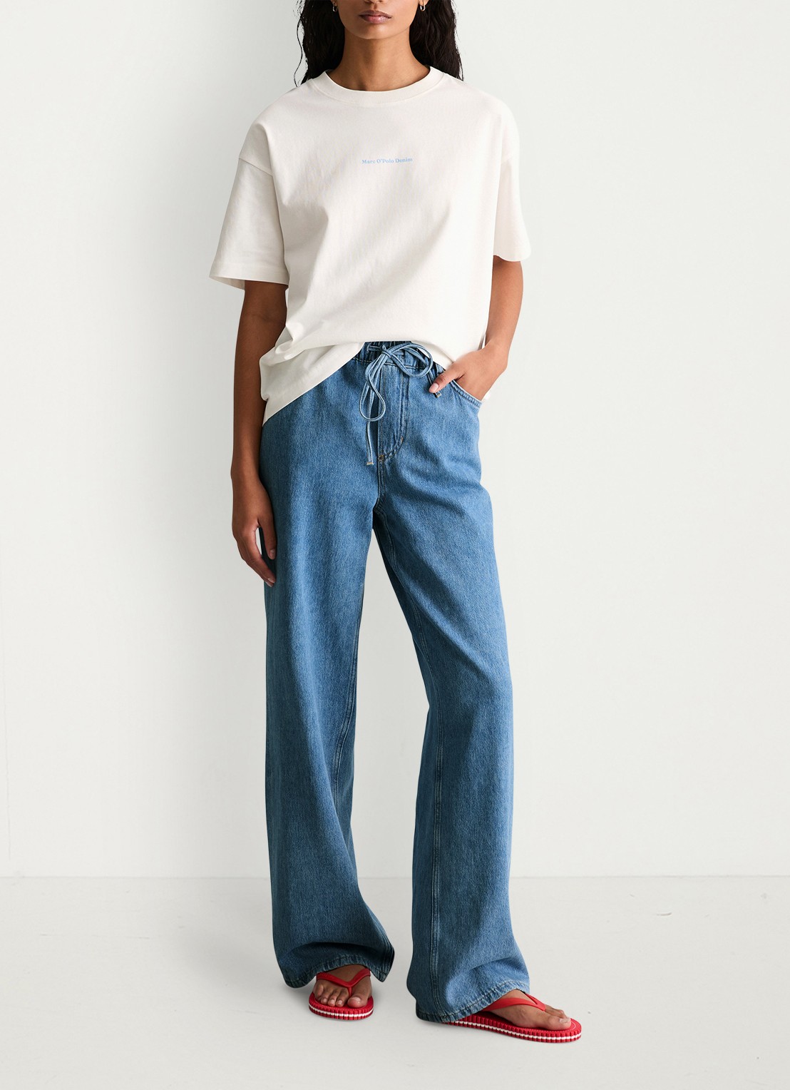 Marc O'Polo Denim T-shirt met logo- en backprint - voorkant 5 blauw