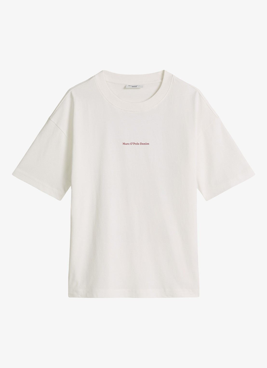 Marc O'Polo Denim T-shirt met logo- en backprint - voorkant 4 donkerrood