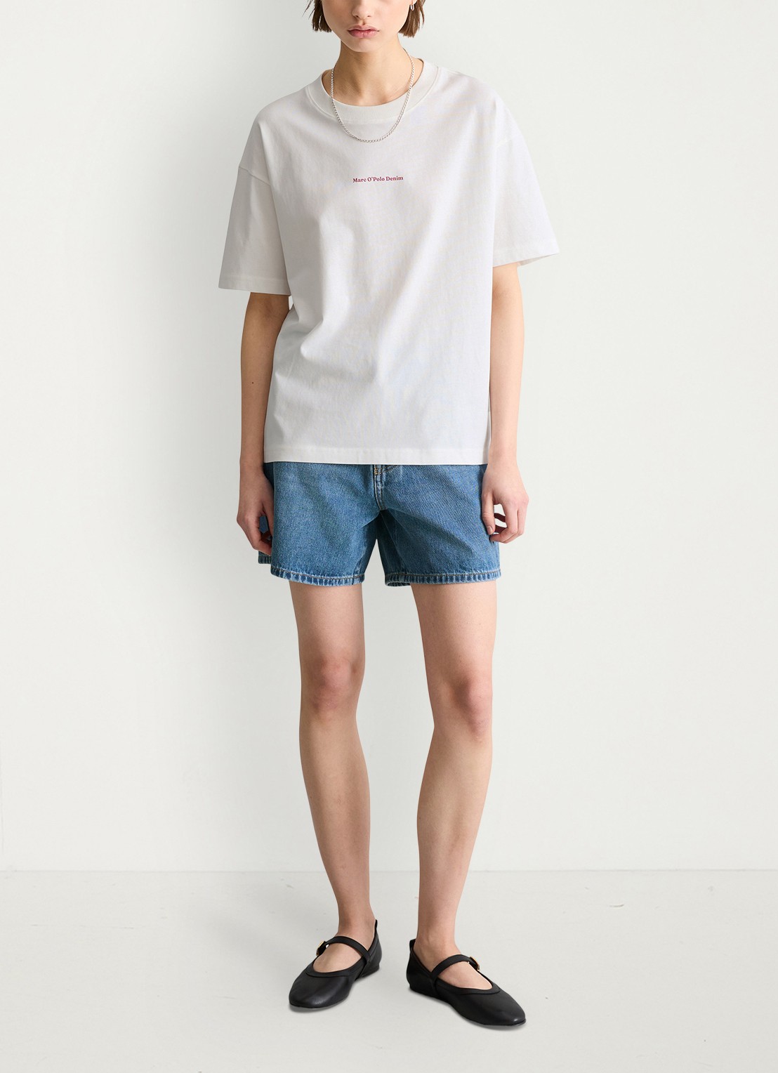 Marc O'Polo Denim T-shirt met logo- en backprint - voorkant 5 donkerrood