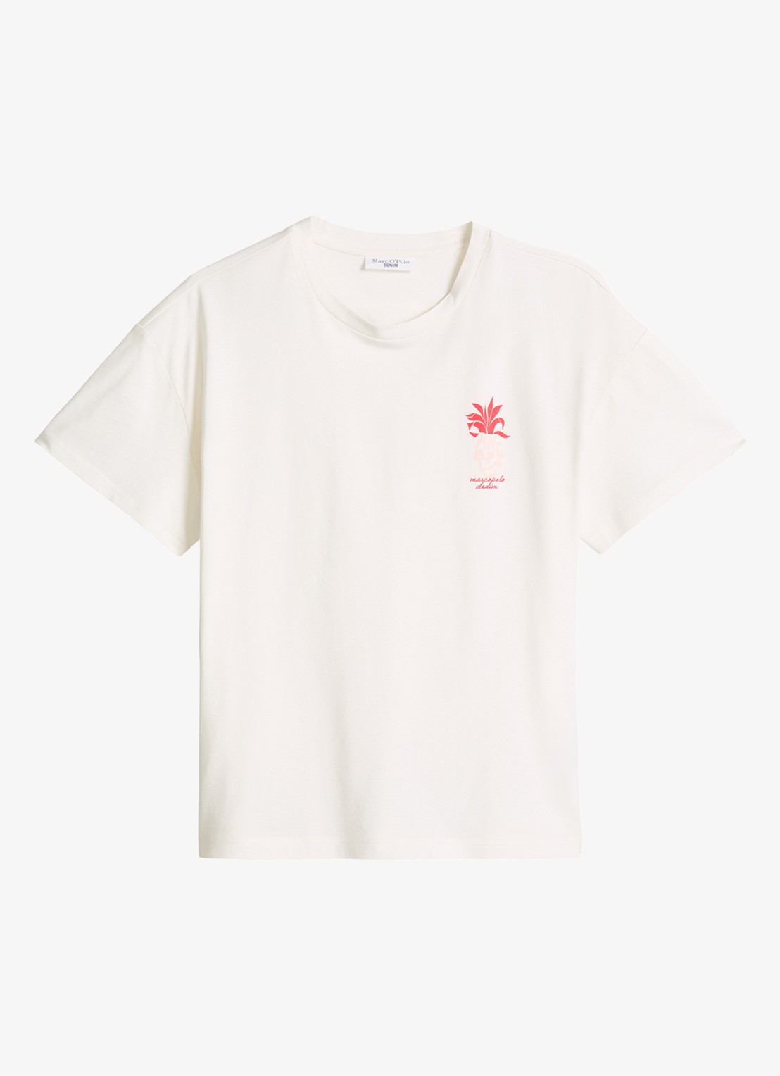 Marc O'Polo Denim T-shirt met logo en ronde hals  - voorkant wit