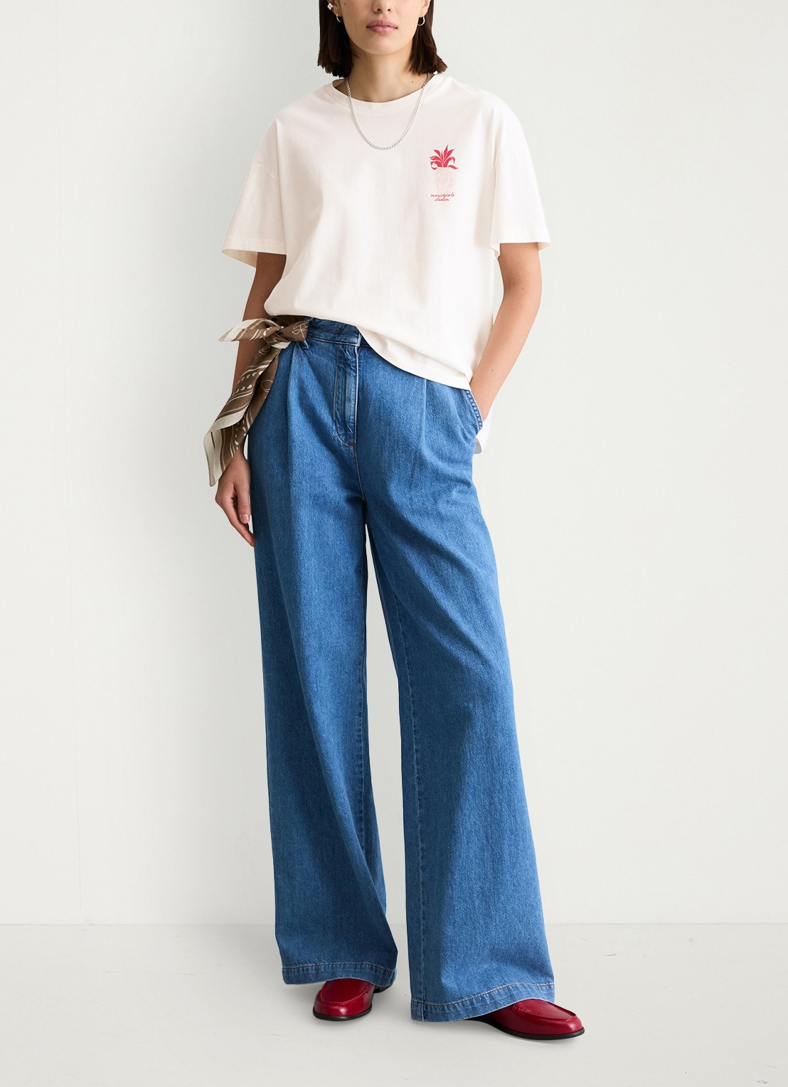 Marc O'Polo Denim T-shirt met logo en ronde hals  - voorkant 2 wit