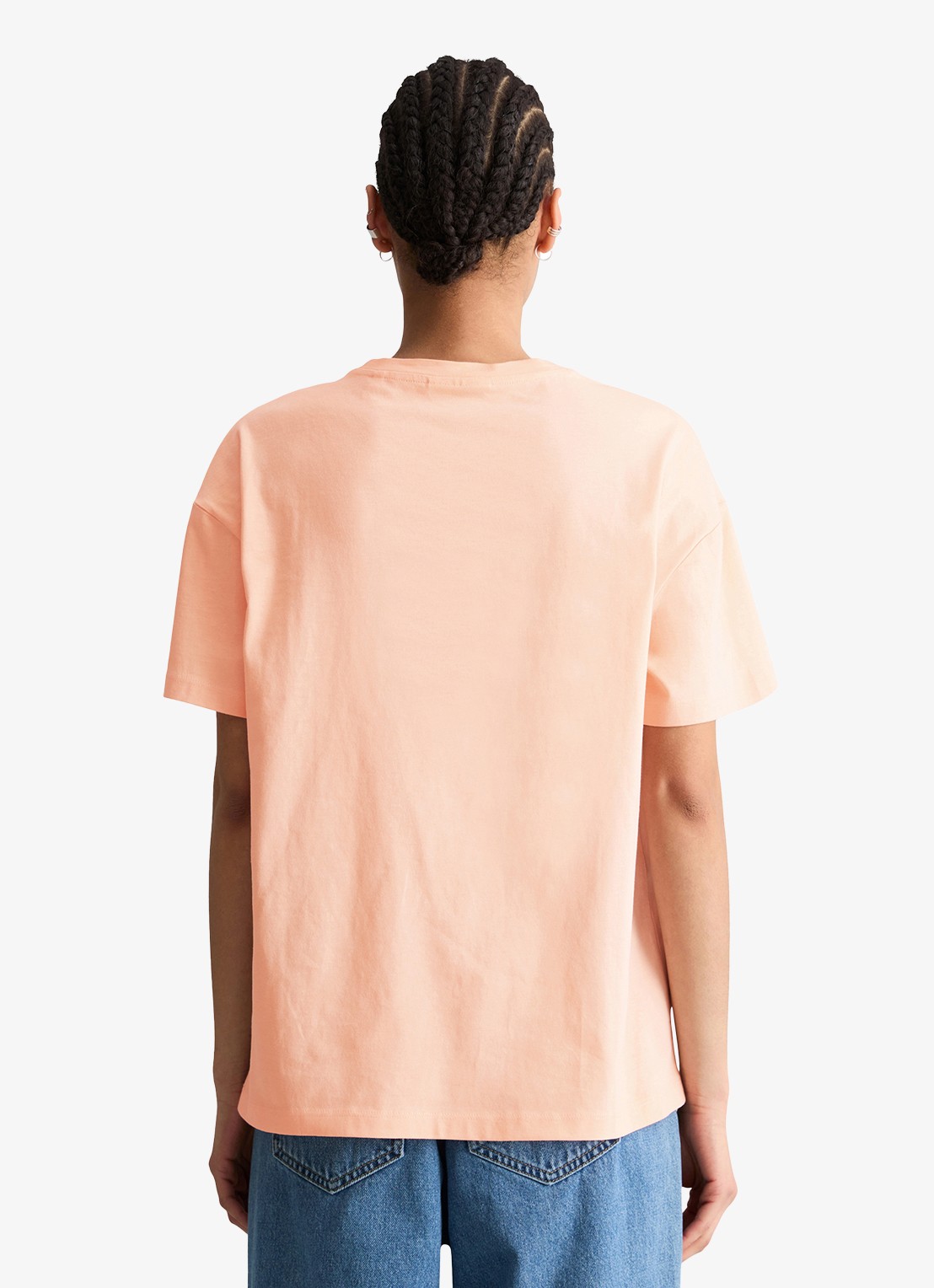 Marc O'Polo Denim T-shirt met logo en ronde hals  - achterkant zalmroze