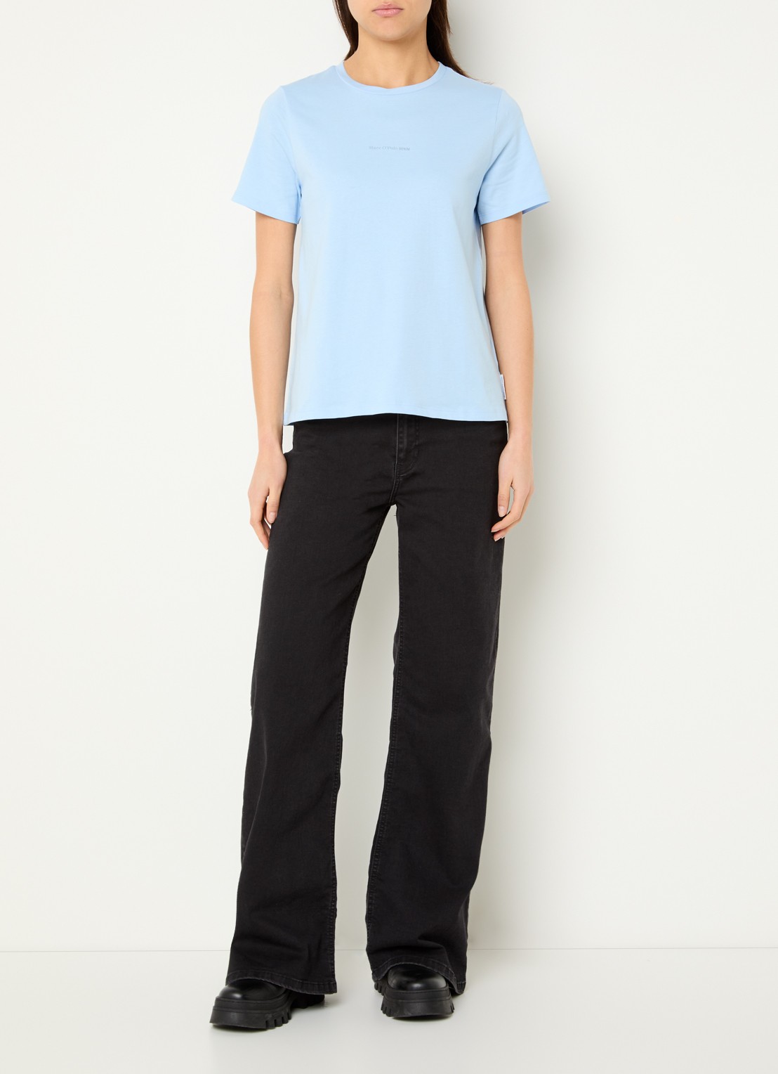 Marc O'Polo Denim T-shirt met logo - voorkant 3 donkerblauw