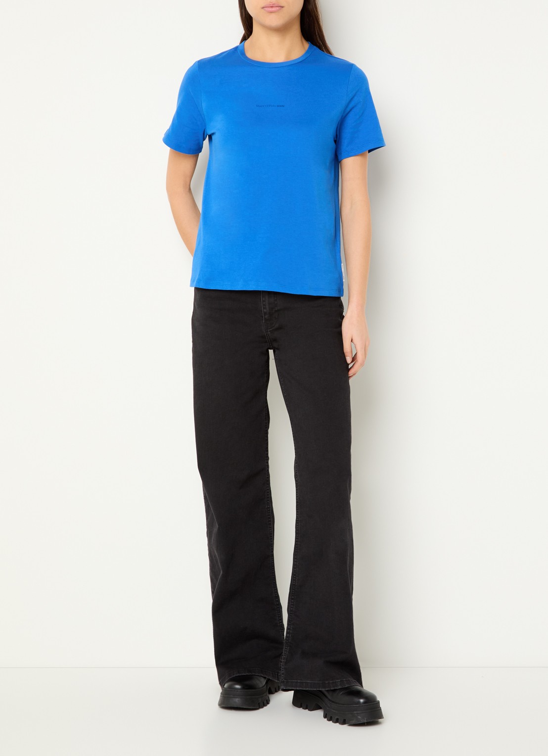 Marc O'Polo Denim T-shirt met logo - voorkant 3 kobaltblauw