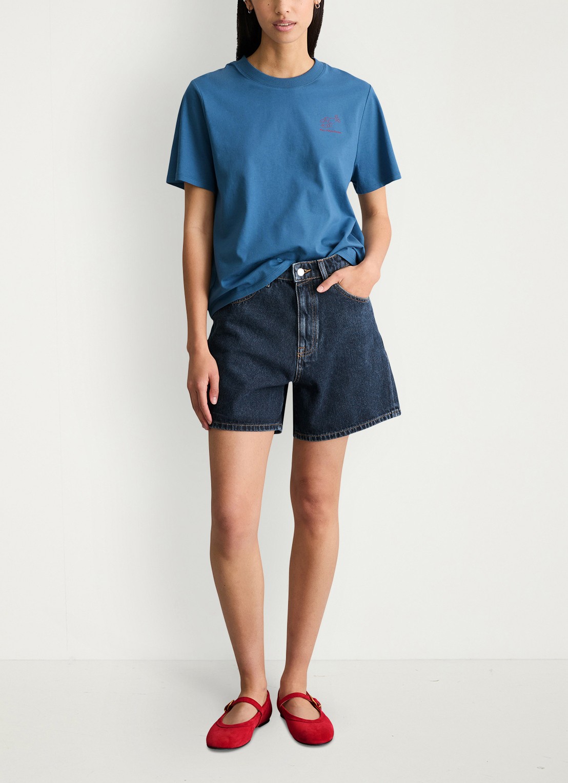 Marc O'Polo Denim T-shirt met logo - voorkant 4 medium blue 4671-4671 / blauw