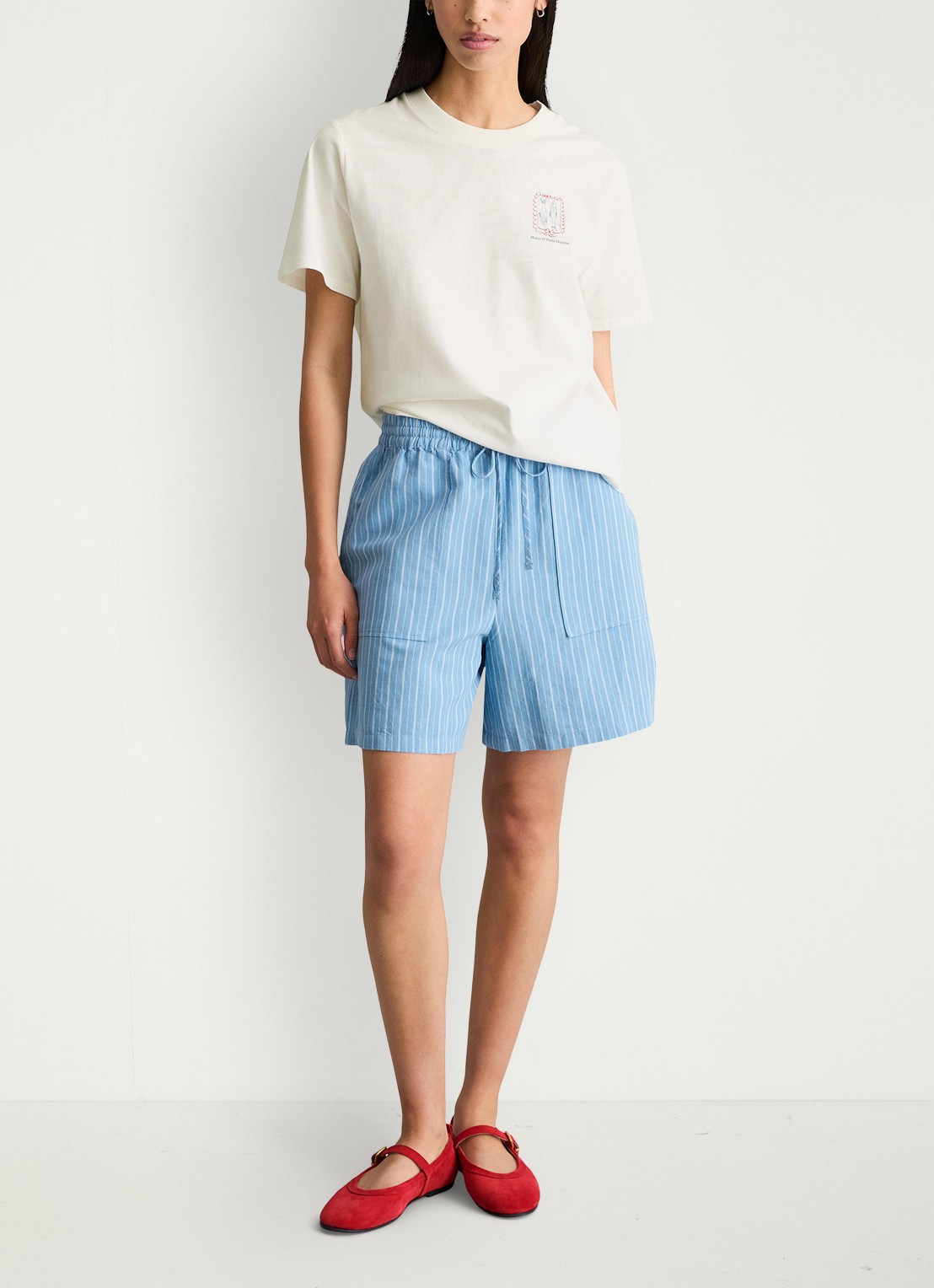 Marc O'Polo Denim T-shirt met logo - voorkant 2 silky white-1183 / wit