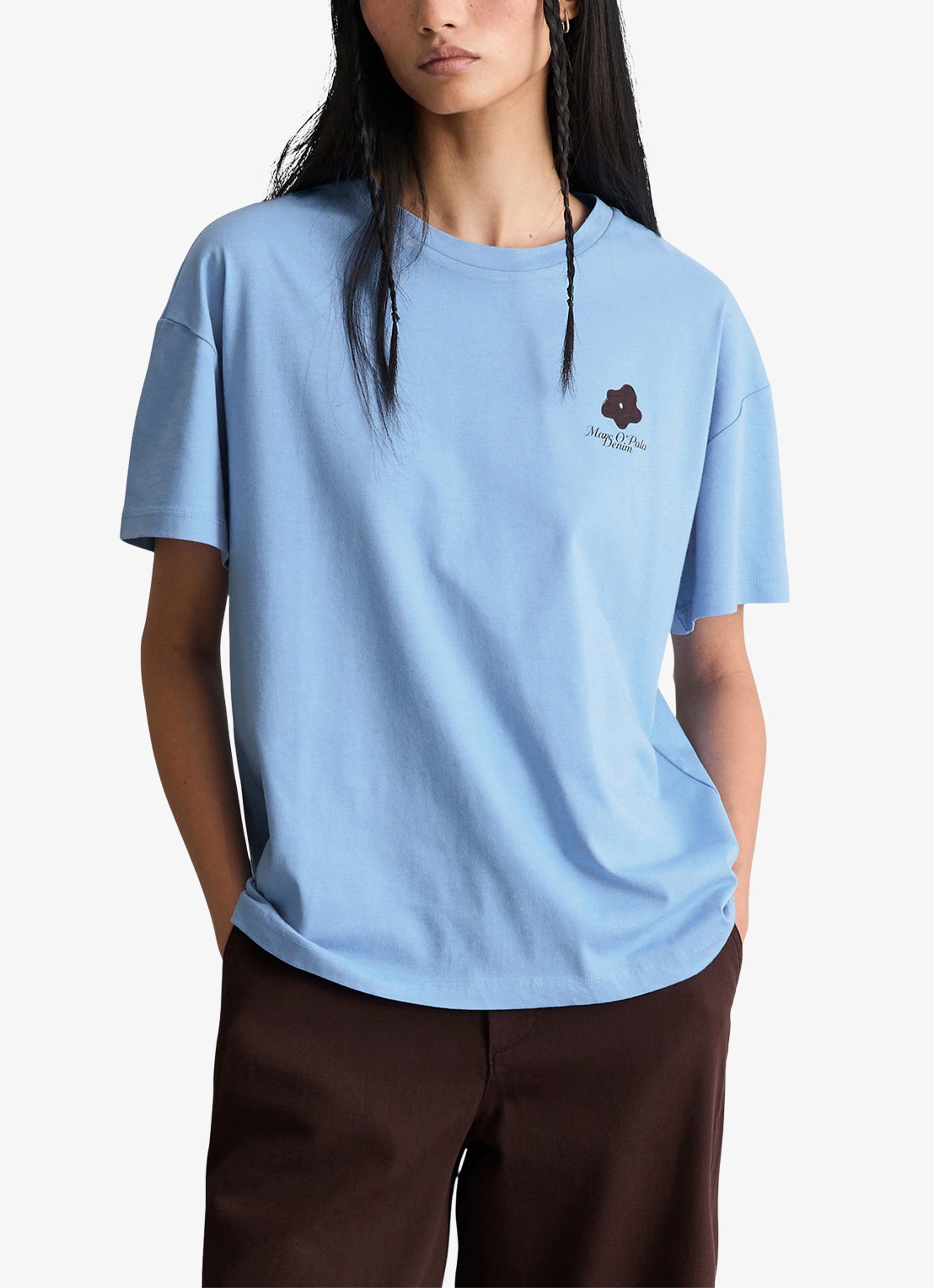 Marc O'Polo Denim T-shirt met logo - detail medium blue 4840-4840 / blauw