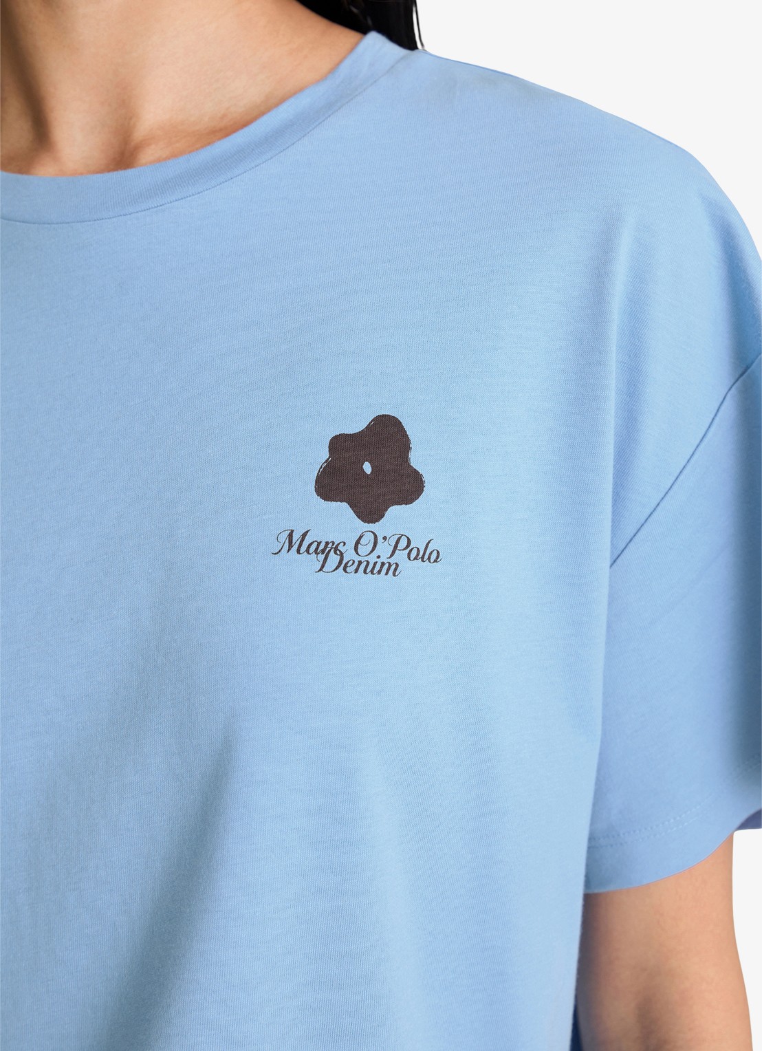 Marc O'Polo Denim T-shirt met logo - detail 2 medium blue 4840-4840 / blauw