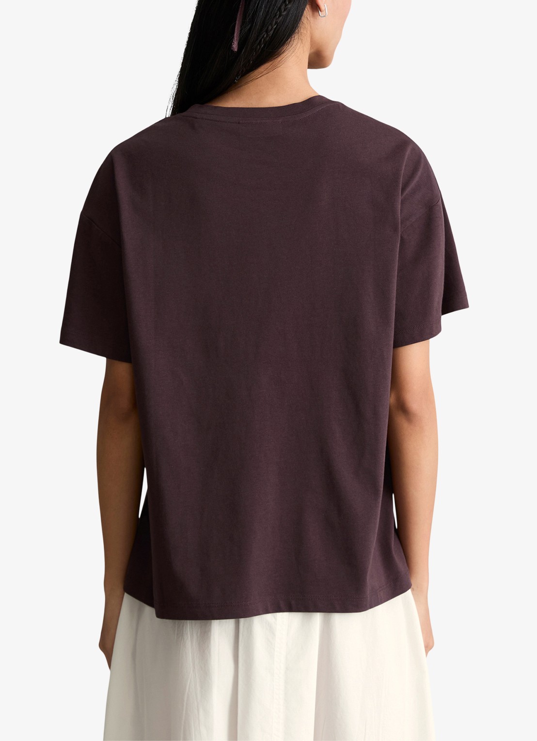 Marc O'Polo Denim T-shirt met logo - achterkant 3 burnt aubergine-6929 / paars