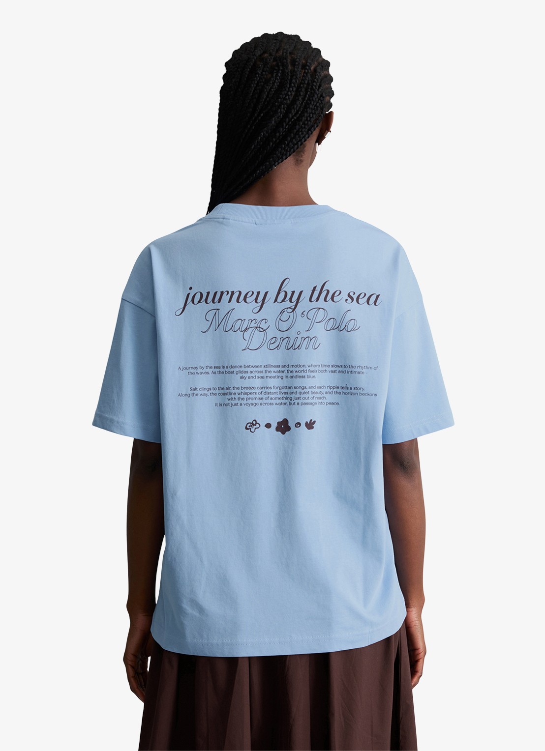Marc O'Polo Denim T-shirt met logo - achterkant medium blue 4840-4840 / blauw