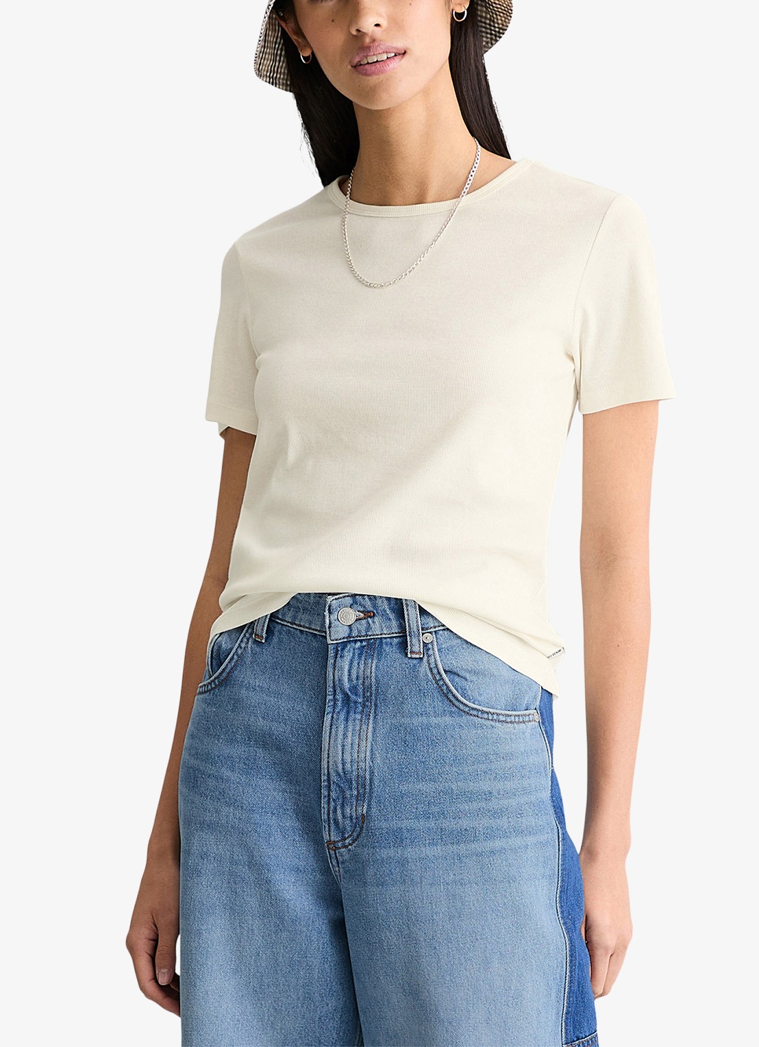 Marc O'Polo Denim T-shirt met ronde hals - detail 2 creme