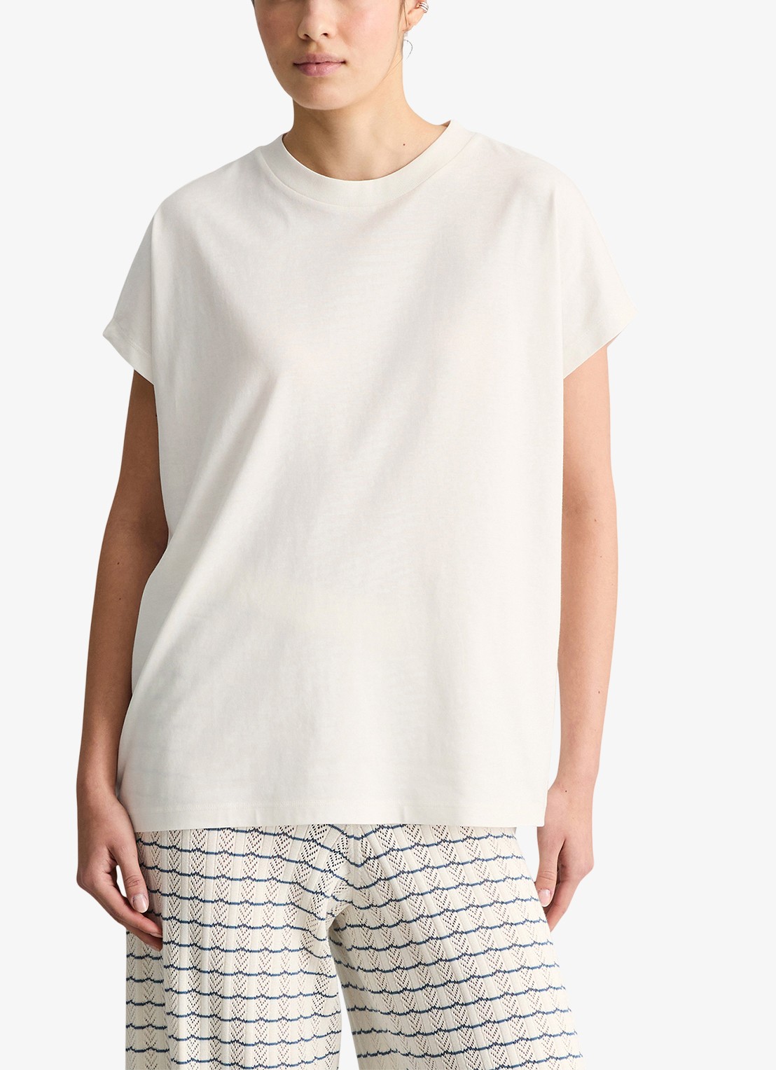 Marc O'Polo Denim T-shirt met ronde hals - detail 2 silky white-1183 / wit