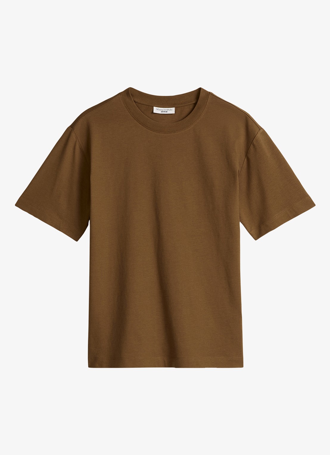 Marc O'Polo Denim T-shirt met ronde hals - voorkant 3 umbra brown-1624 / bruin