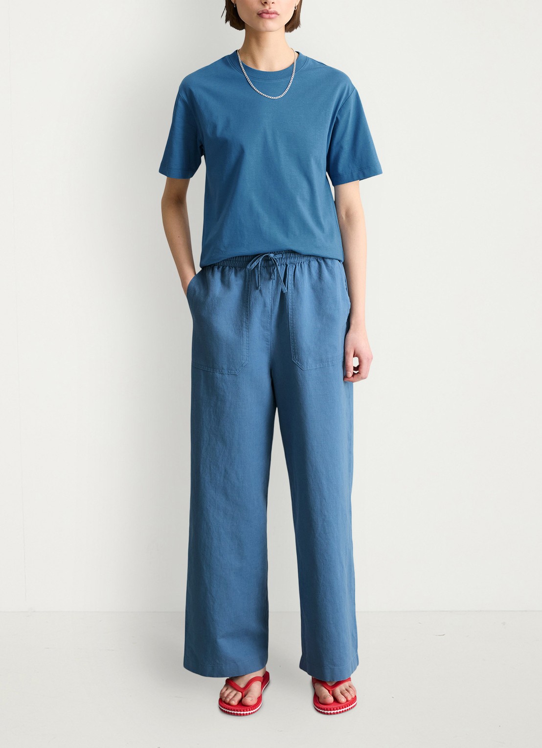 Marc O'Polo Denim T-shirt met ronde hals - voorkant 3 medium blue 4671-4671 / blauw