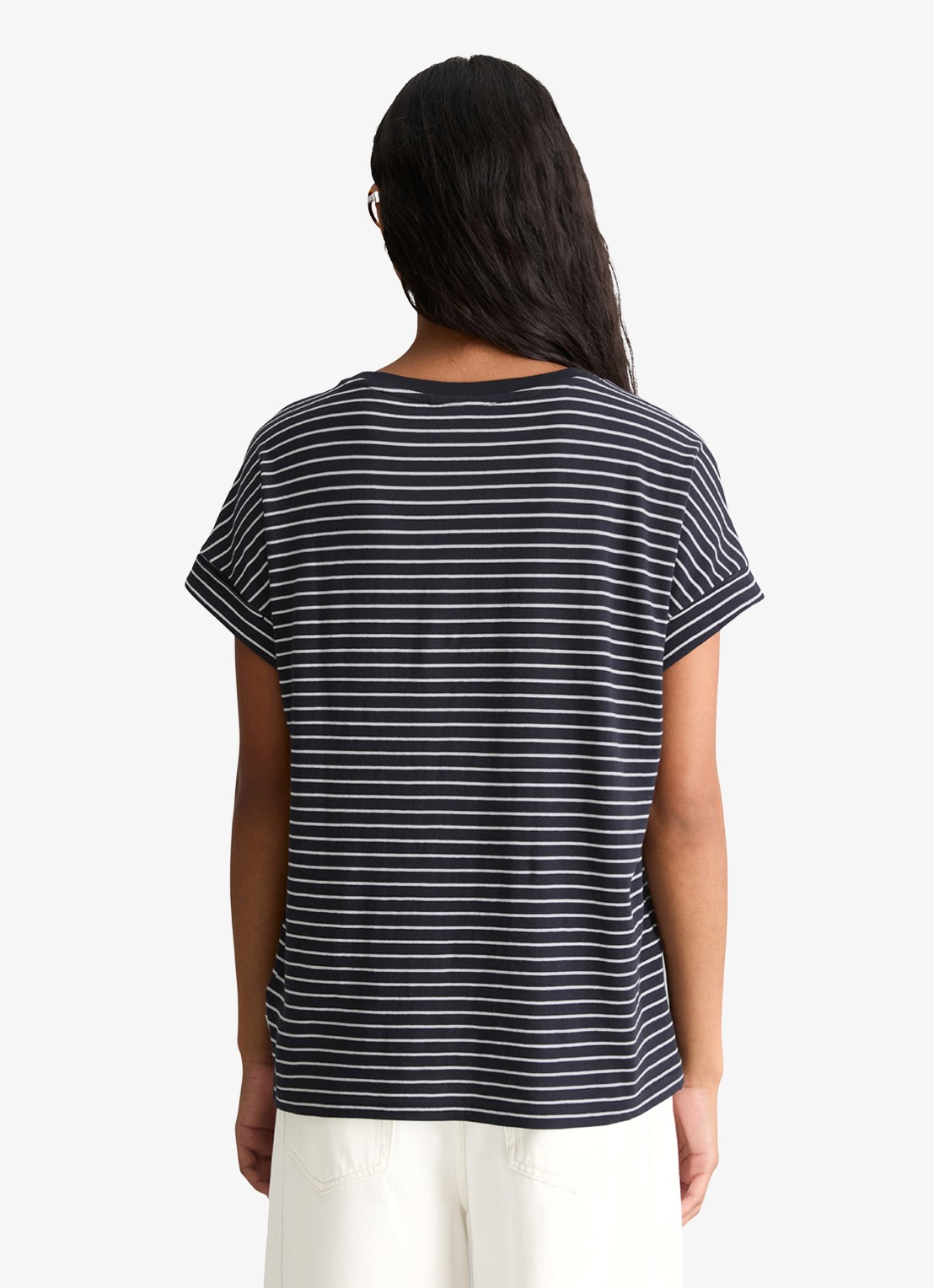 Marc O'Polo Denim T-shirt met streepprint en ronde hals - achterkant 3 dark blue/4443