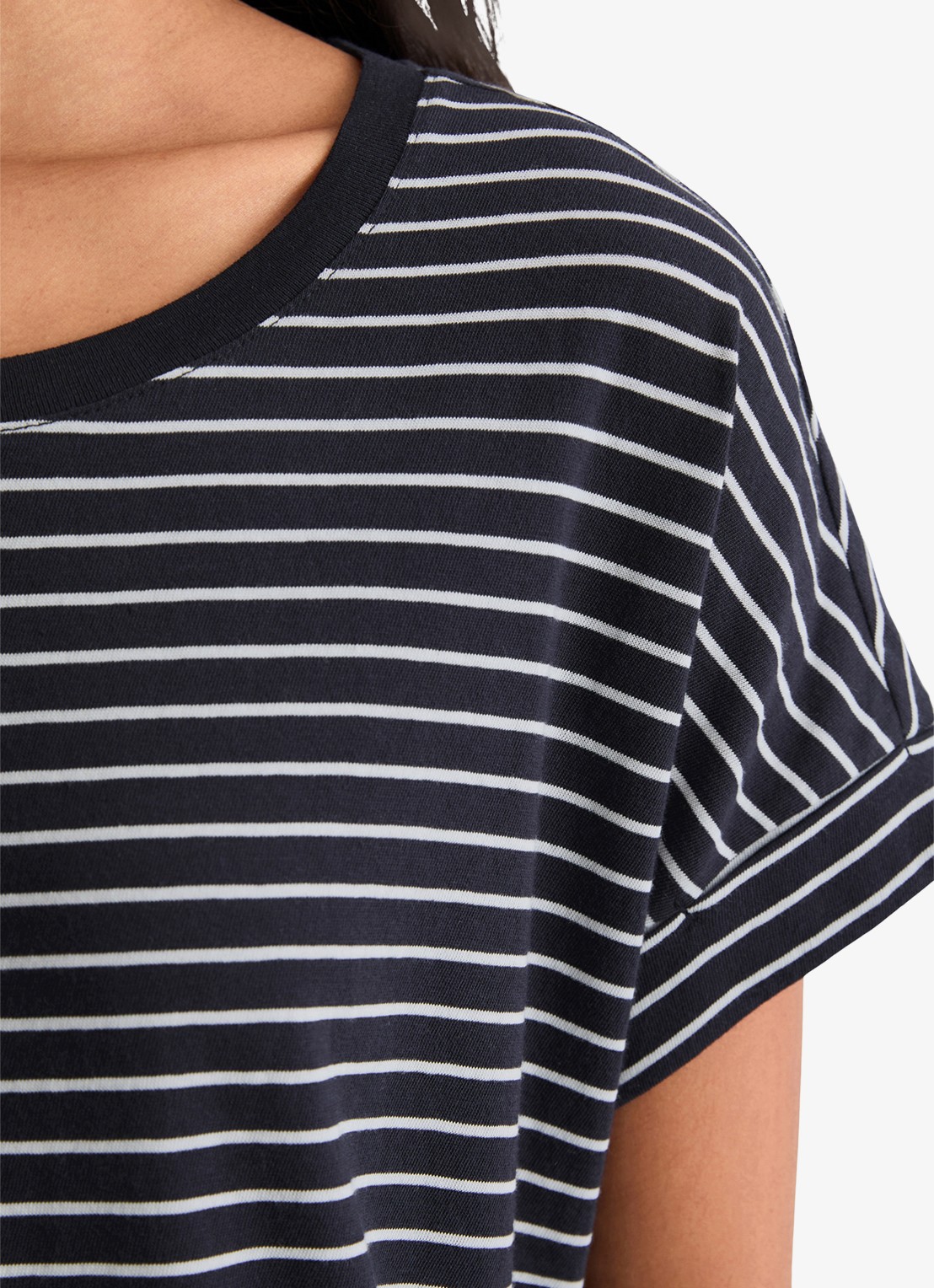 Marc O'Polo Denim T-shirt met streepprint en ronde hals - detail 5 dark blue/4443