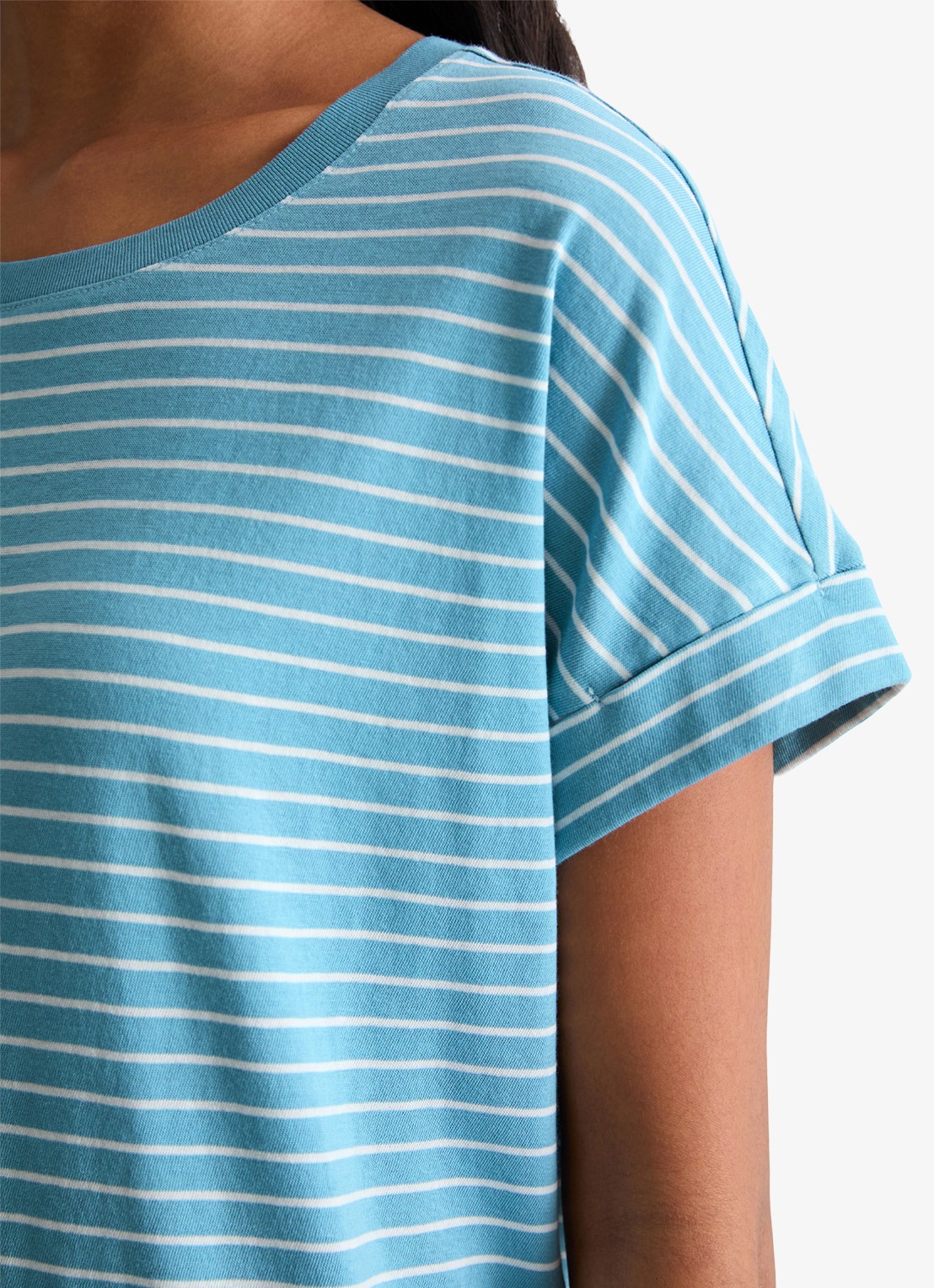 Marc O'Polo Denim T-shirt met streepprint en ronde hals - detail 4 light blue/5700