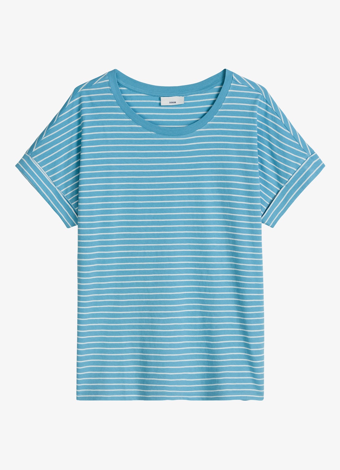 Marc O'Polo Denim T-shirt met streepprint en ronde hals - voorkant light blue/5700