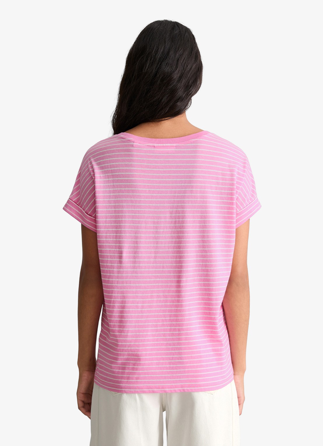 Marc O'Polo Denim T-shirt met streepprint en ronde hals - achterkant 3 light pink/8375