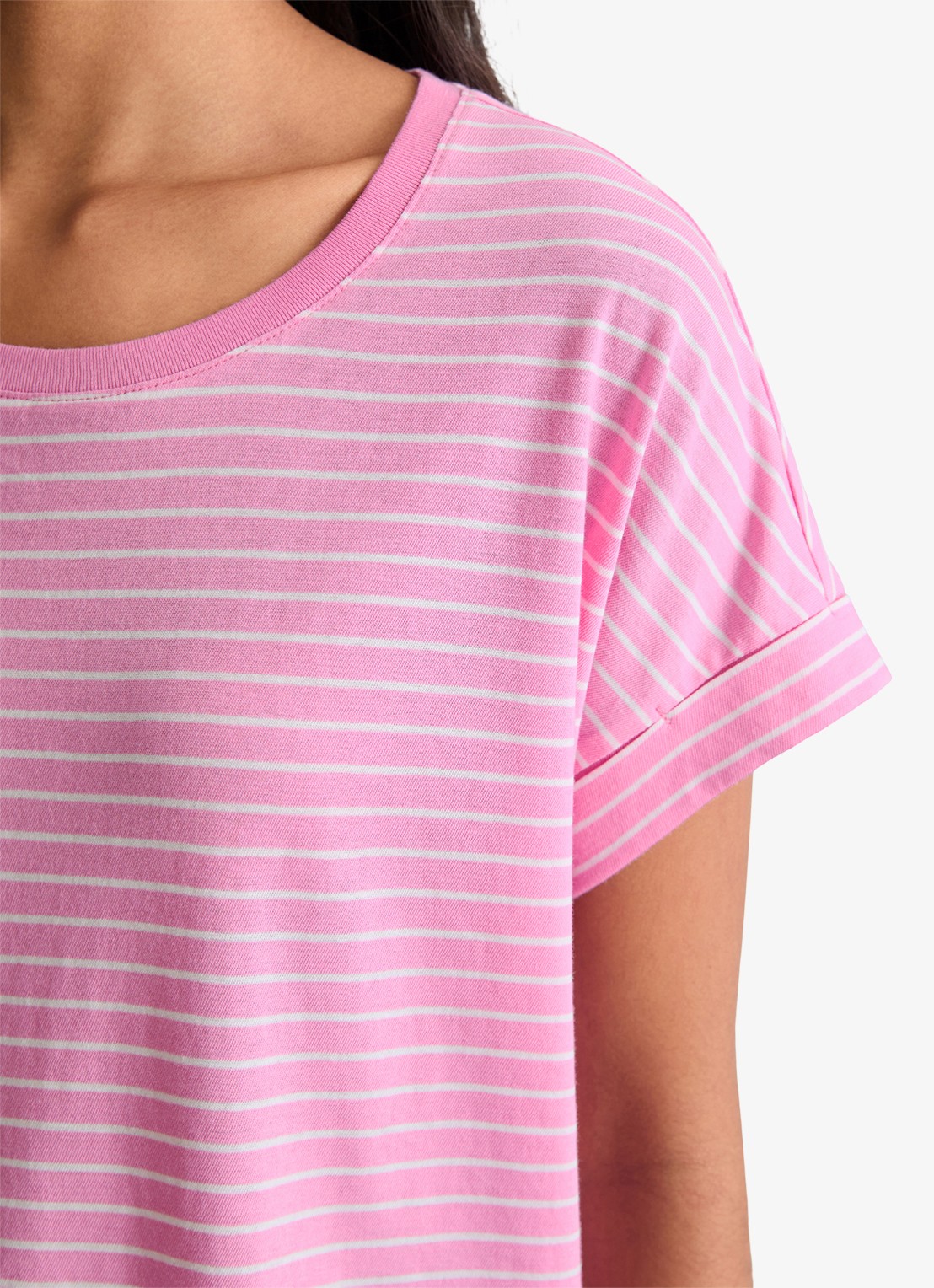 Marc O'Polo Denim T-shirt met streepprint en ronde hals - detail 2 light pink/8375