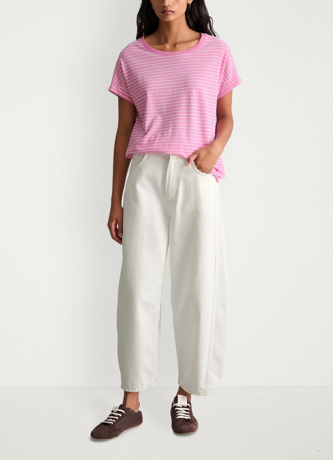 Marc O'Polo Denim T-shirt met streepprint en ronde hals - voorkant 5 light pink/8375